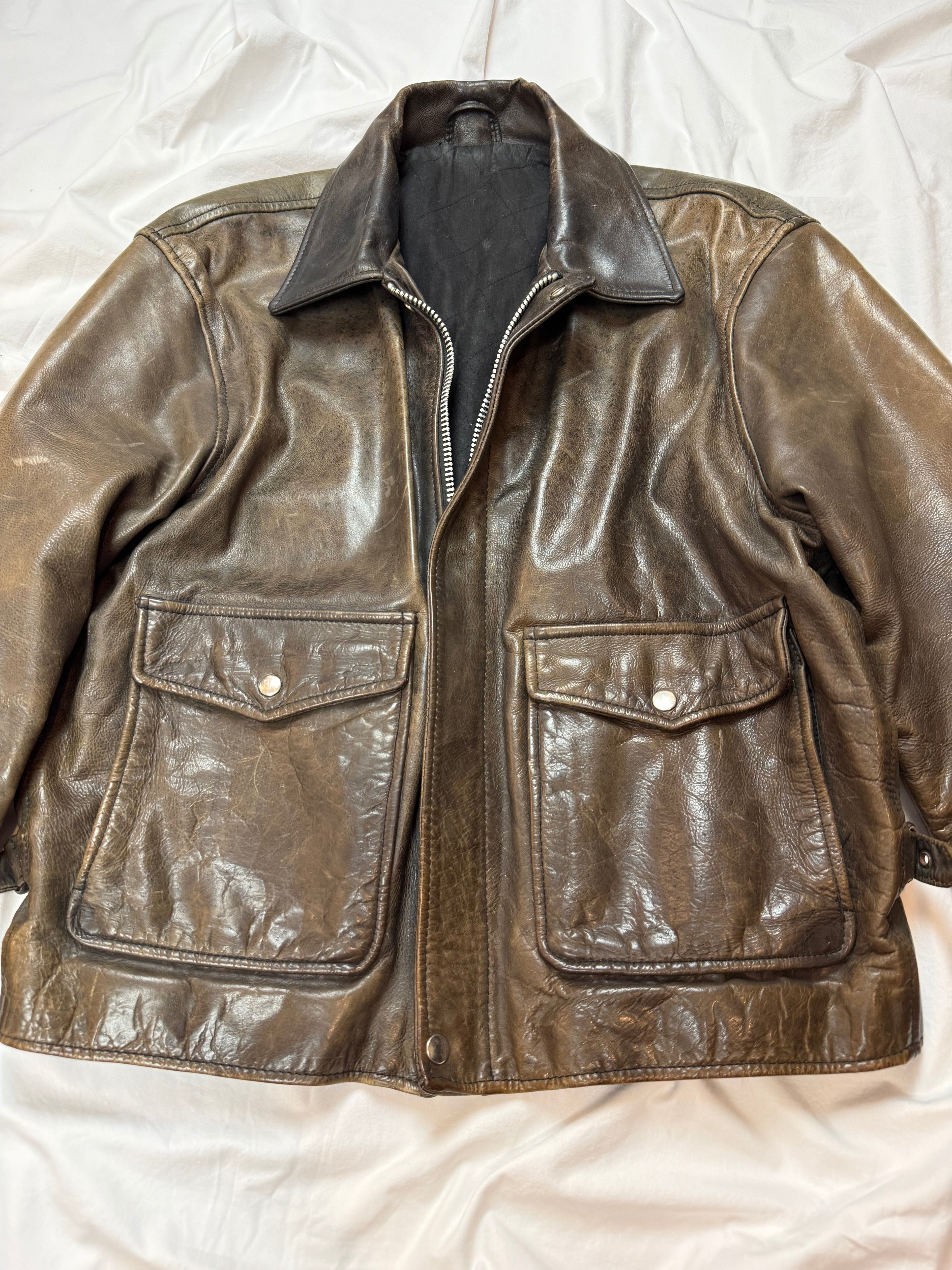 Vintage Leather Jacket Aviator / Vera Pelle / used look / cropped fit / 80's / 90's | L
