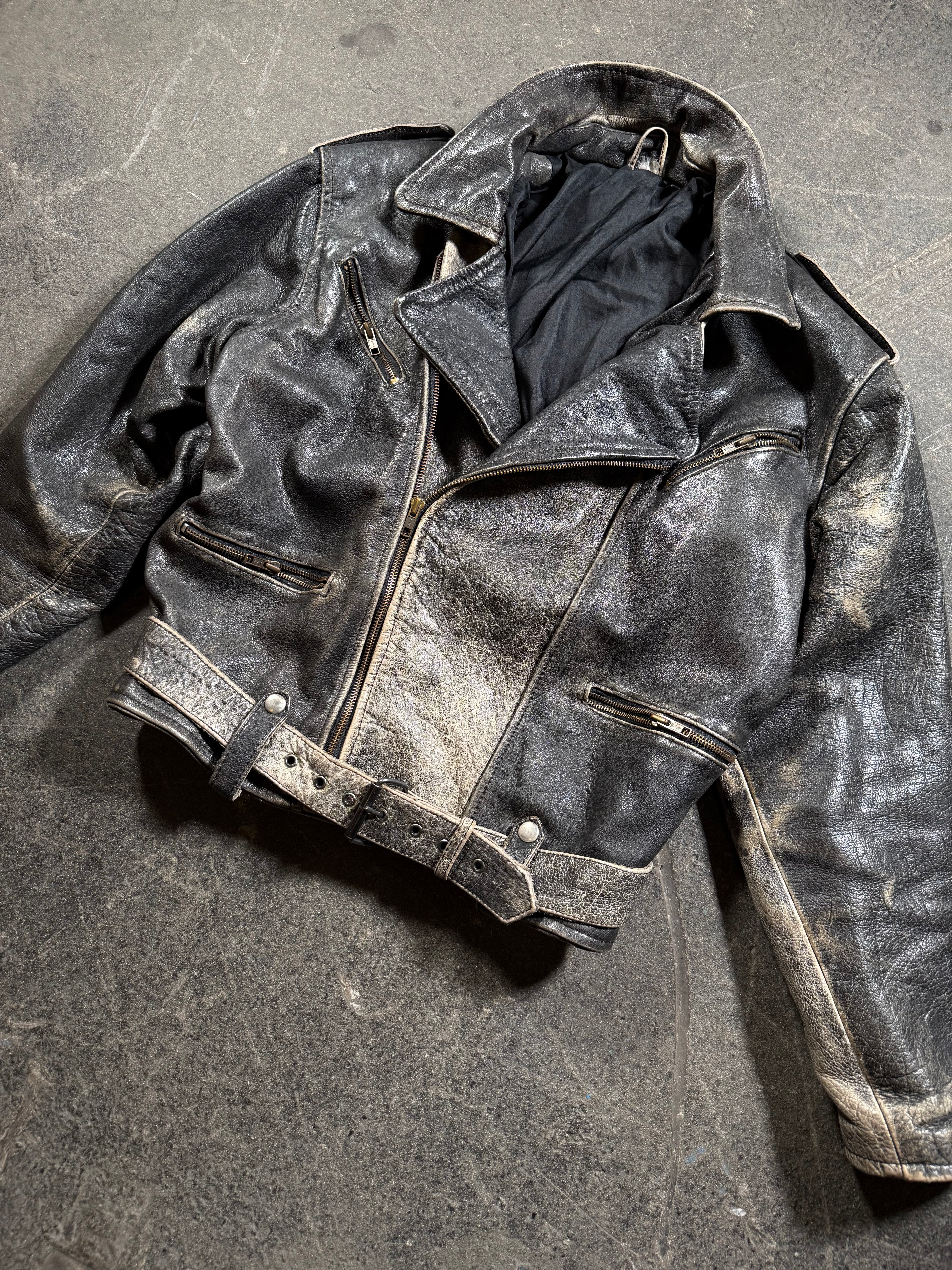 Vintage Biker Lederjacke | Vintage Leather Jacket Aviator | used look | cropped fit | 80's / 90's | M