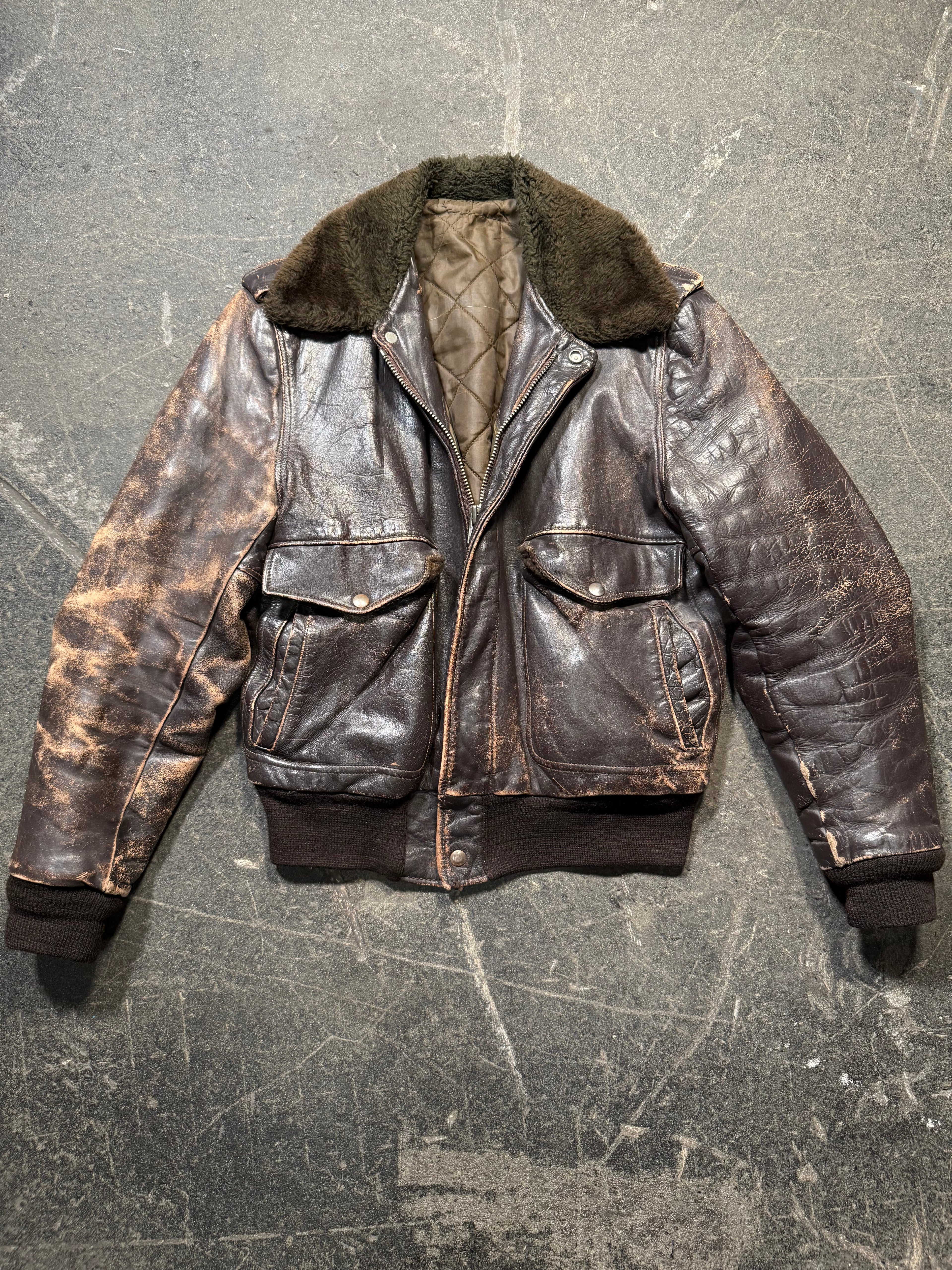 Vintage used look Lederjacke 80er | Vintage used look Leather Jacket 80's | M