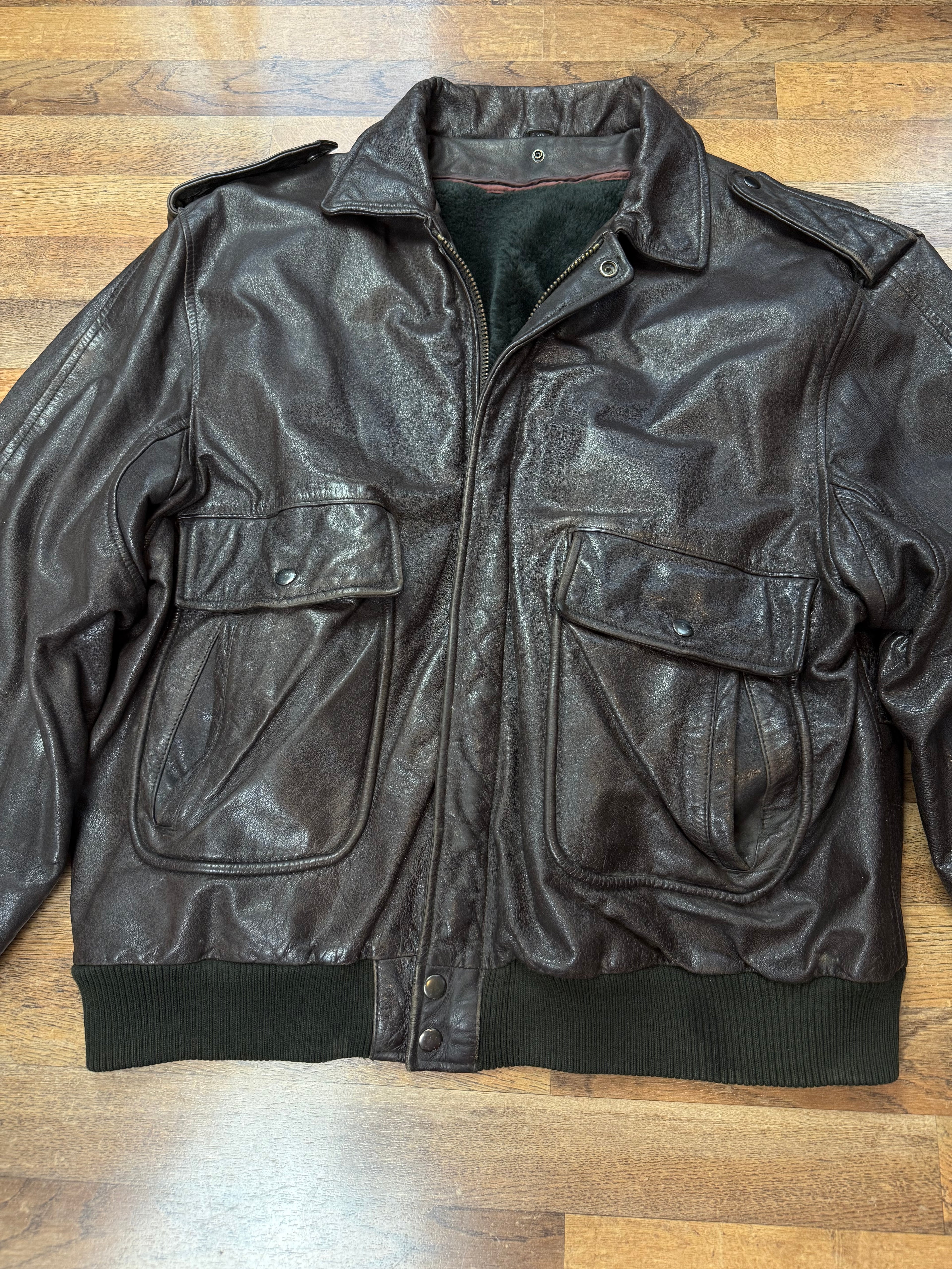 Vintage Lederjacke Aviator mit Innenfell / 80's / 90's | XL