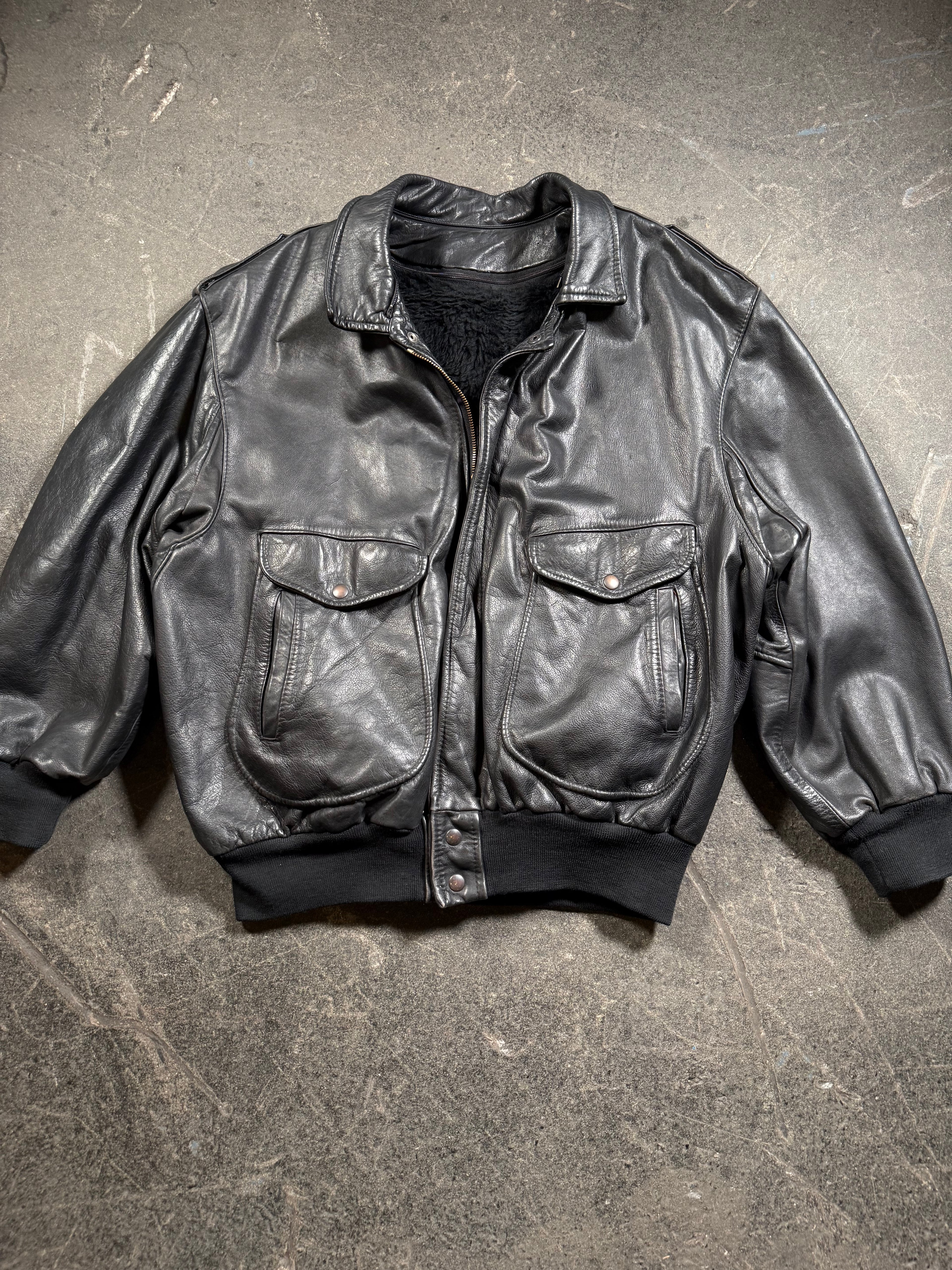Vintage Piloten Lederjacke | Vintage Leather Jacket Aviator | used look | cropped fit | 80's / 90's | L