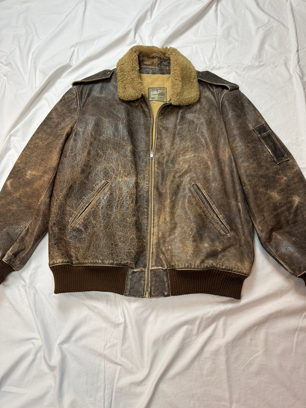 Vintage Leather Jacket Aviator / Bomberjacke / used look / 80's 90's | L