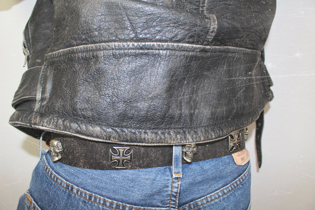 iron cross & skull leather belt | handmade | vintage look