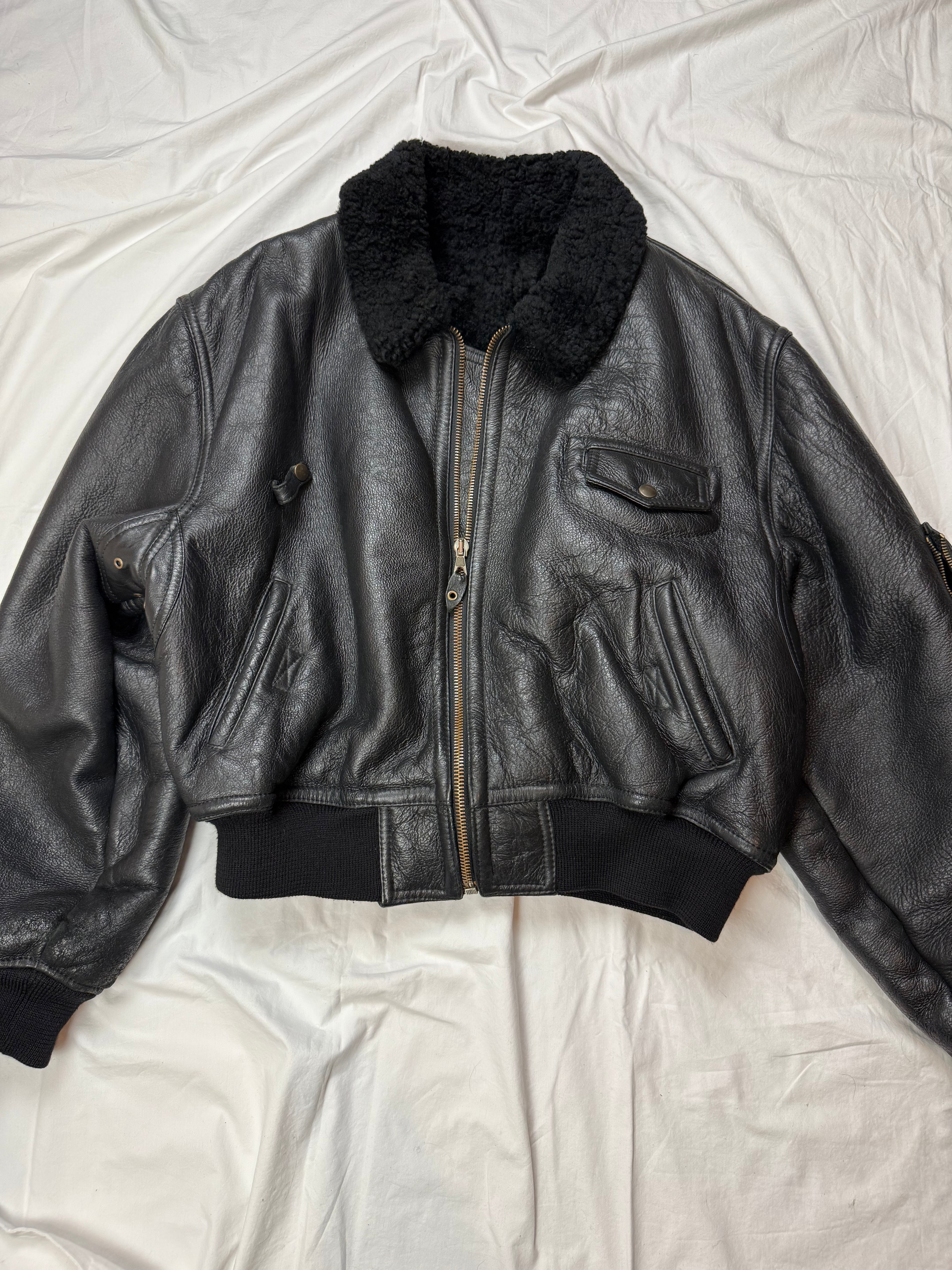 Vintage Leather Jacket Shearling Aviator / cropped fit / mit Innenfell / 80's / 90's | L