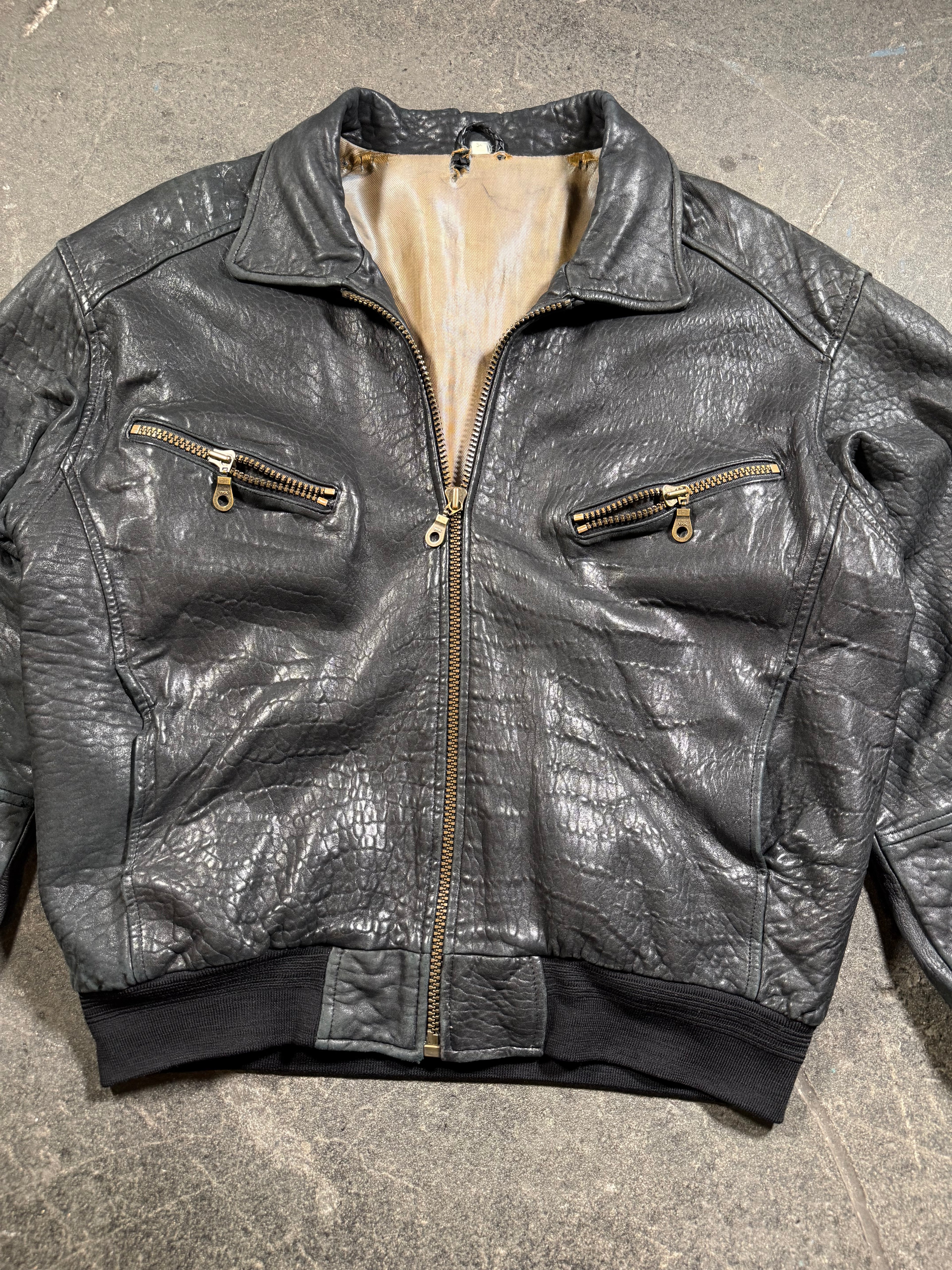 Vintage Lederjacke | Vintage Leather Jacket Aviator | used look | cropped fit | 80's / 90's | L