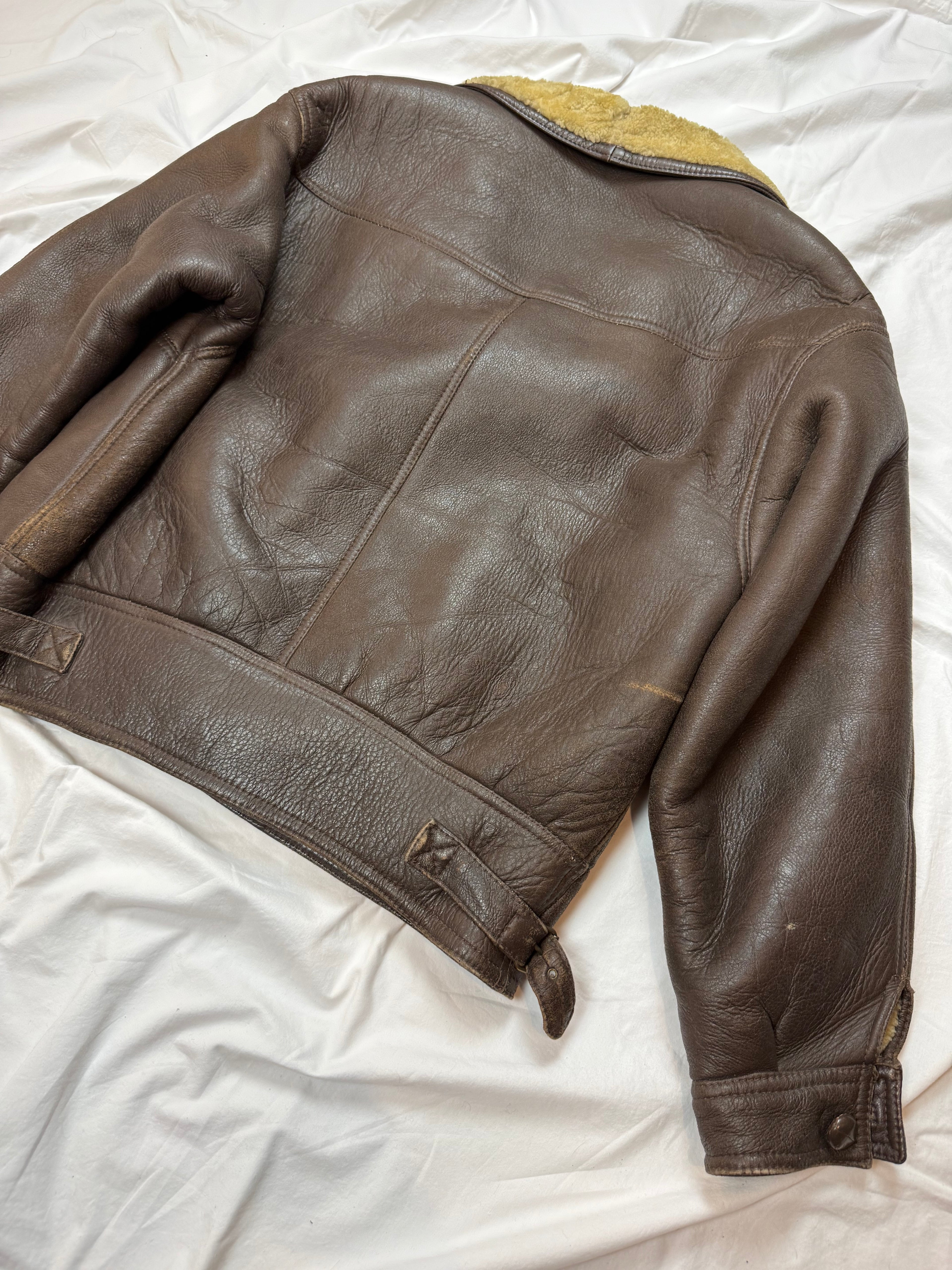 Vintage Leather Jacket Shearling Aviator mit Innenfell / 70's / 80's L