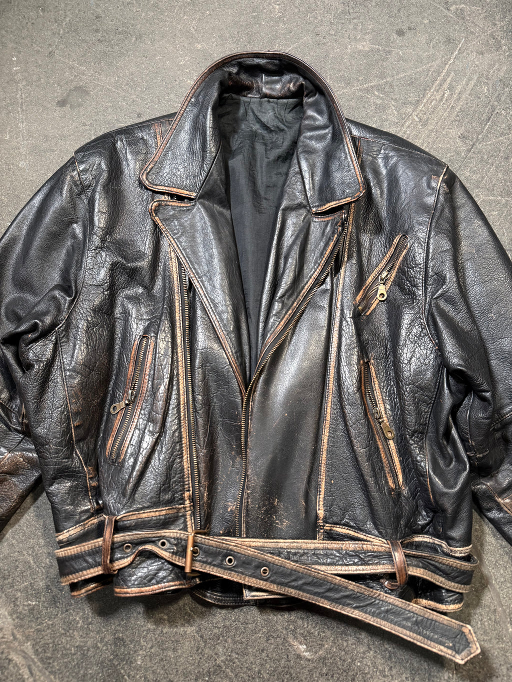 Vintage used look Lederjacke 80er | Vintage used look Leather Jacket 80's | L