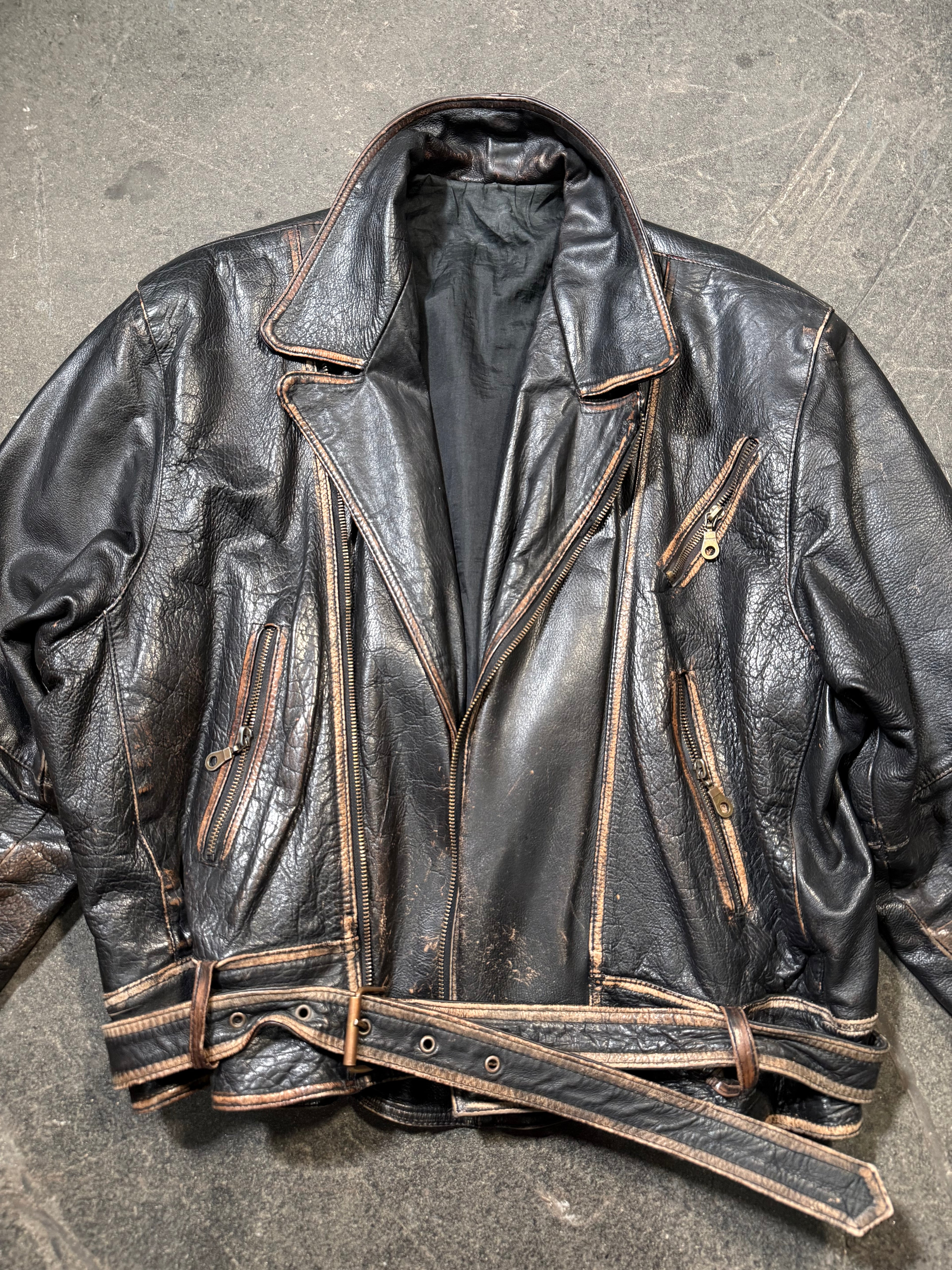 Vintage used look Lederjacke 80er | Vintage used look Leather Jacket 80's | L