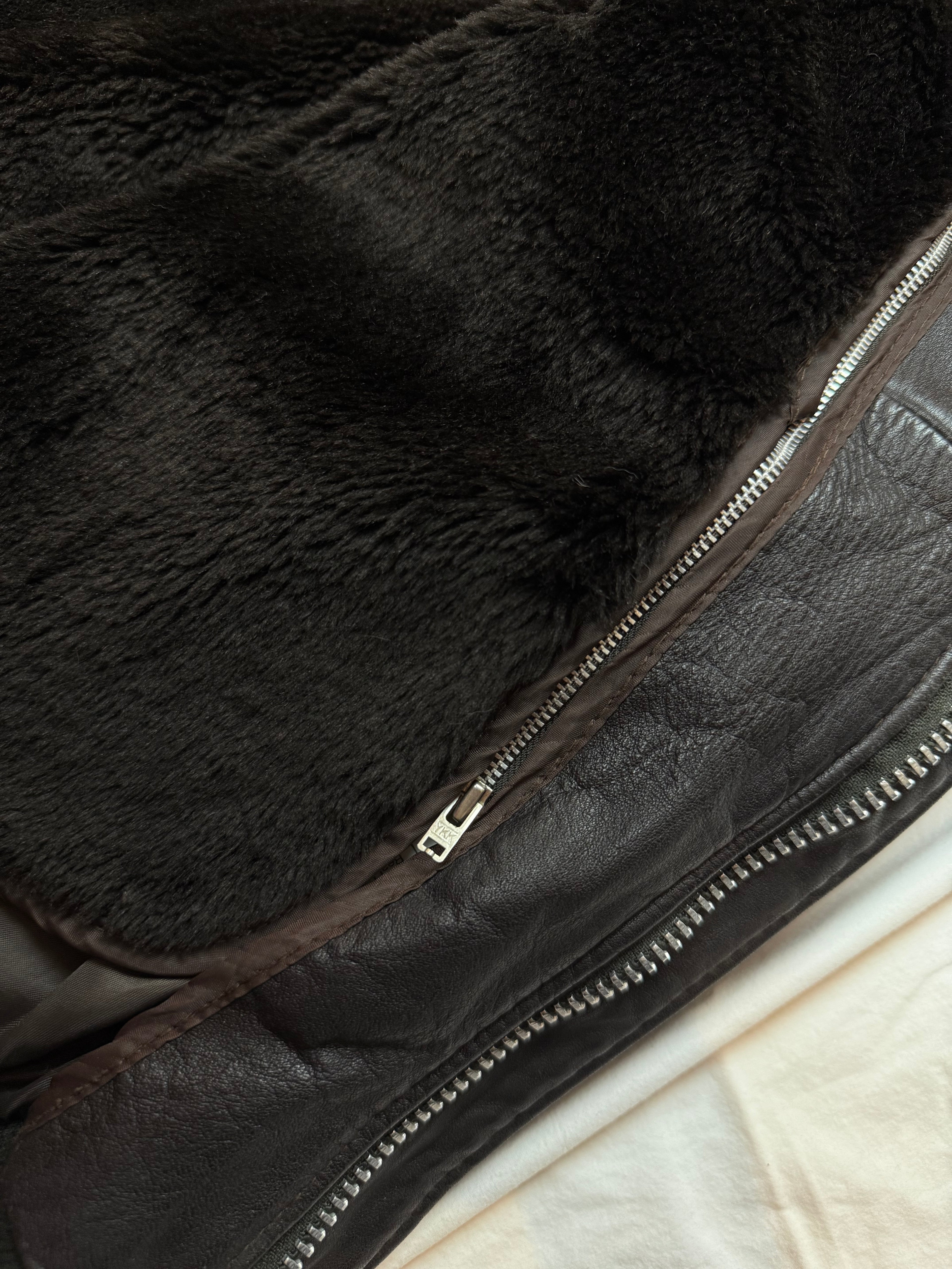 Vintage Lederjacke Aviator mit Innenfell / 80's / 90's | L