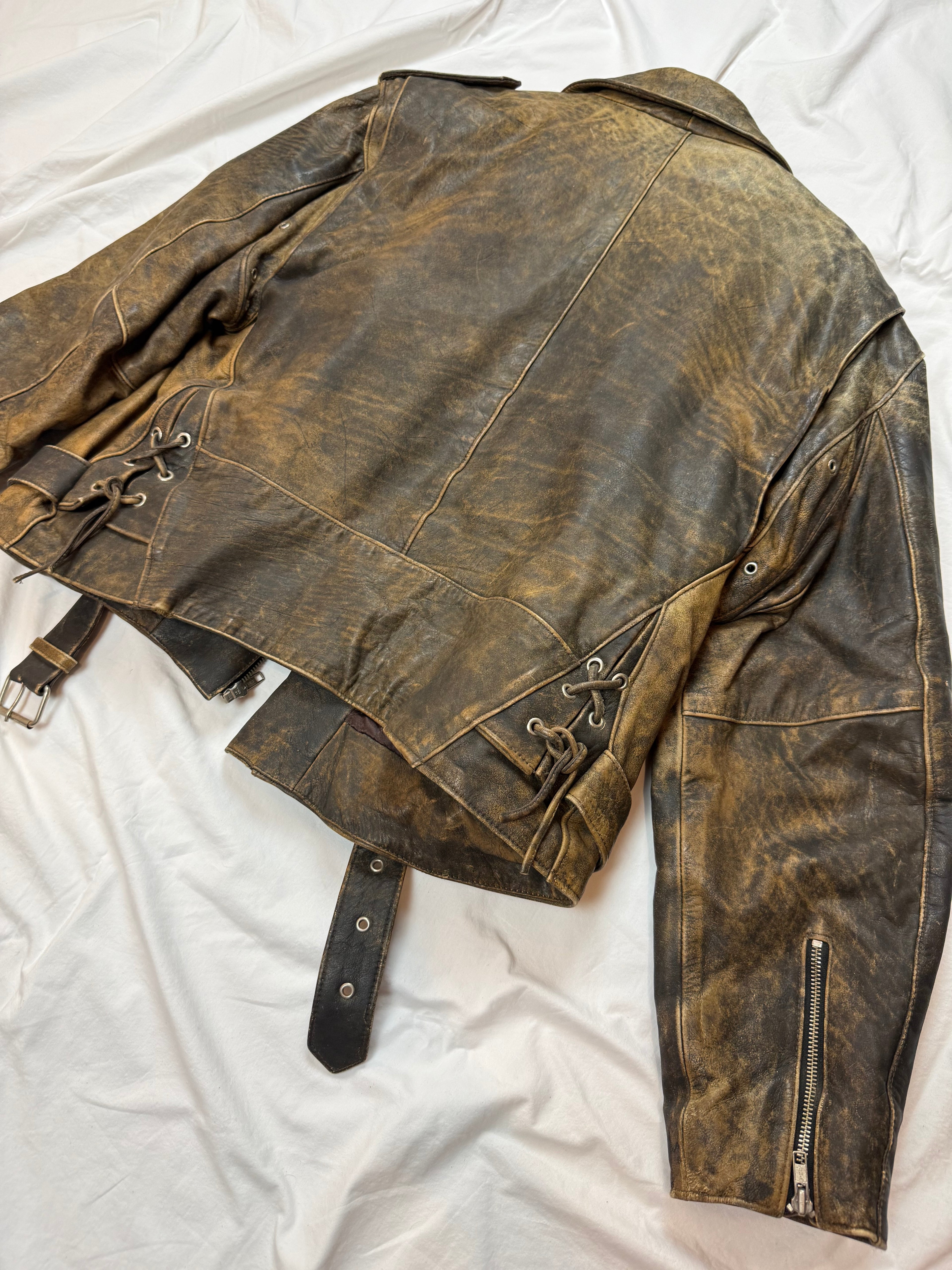 Vintage Biker Leather Jacket / used look / archive / 80's / 90's | M