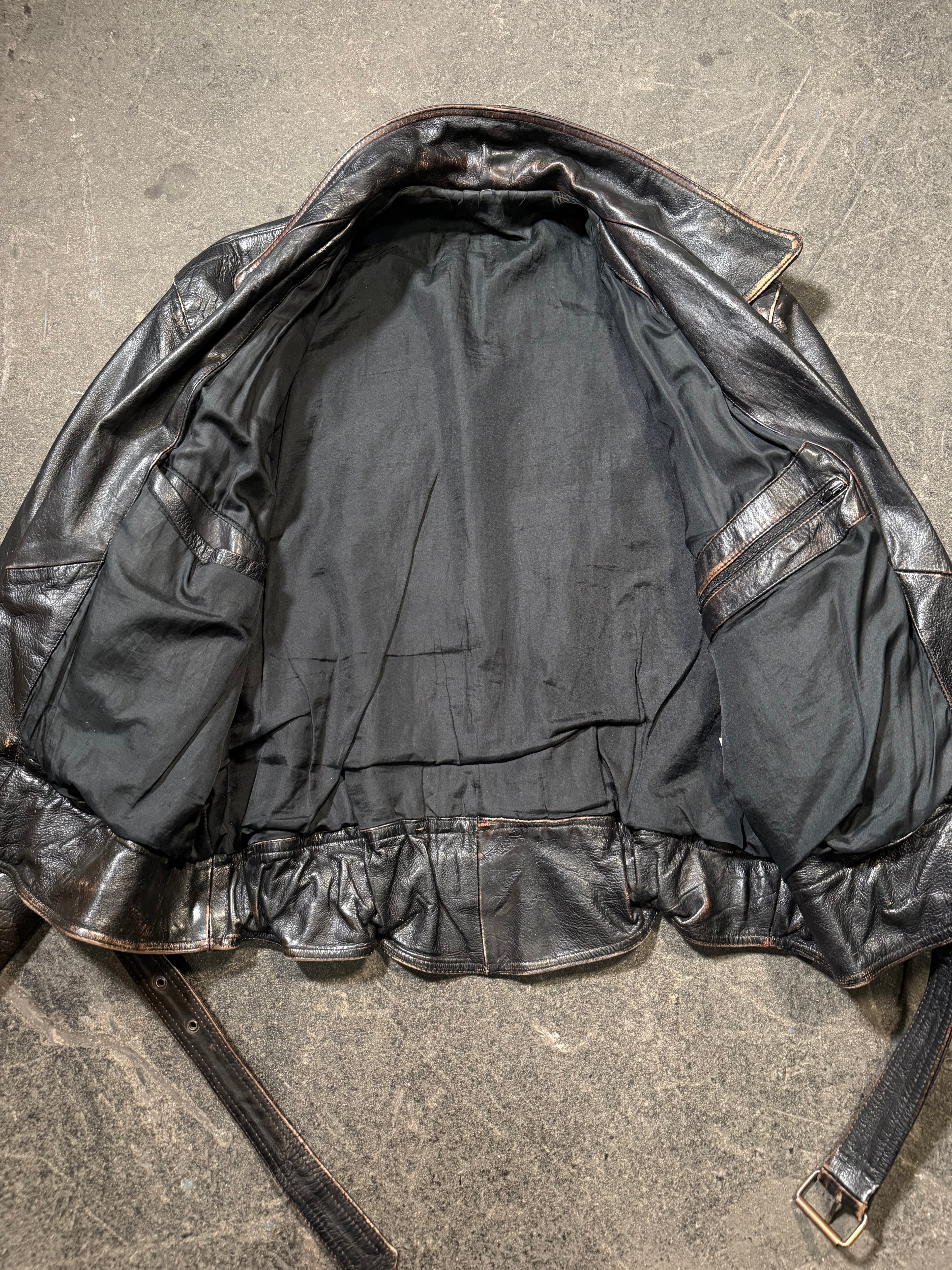 Vintage used look Lederjacke 80er | Vintage used look Leather Jacket 80's | L
