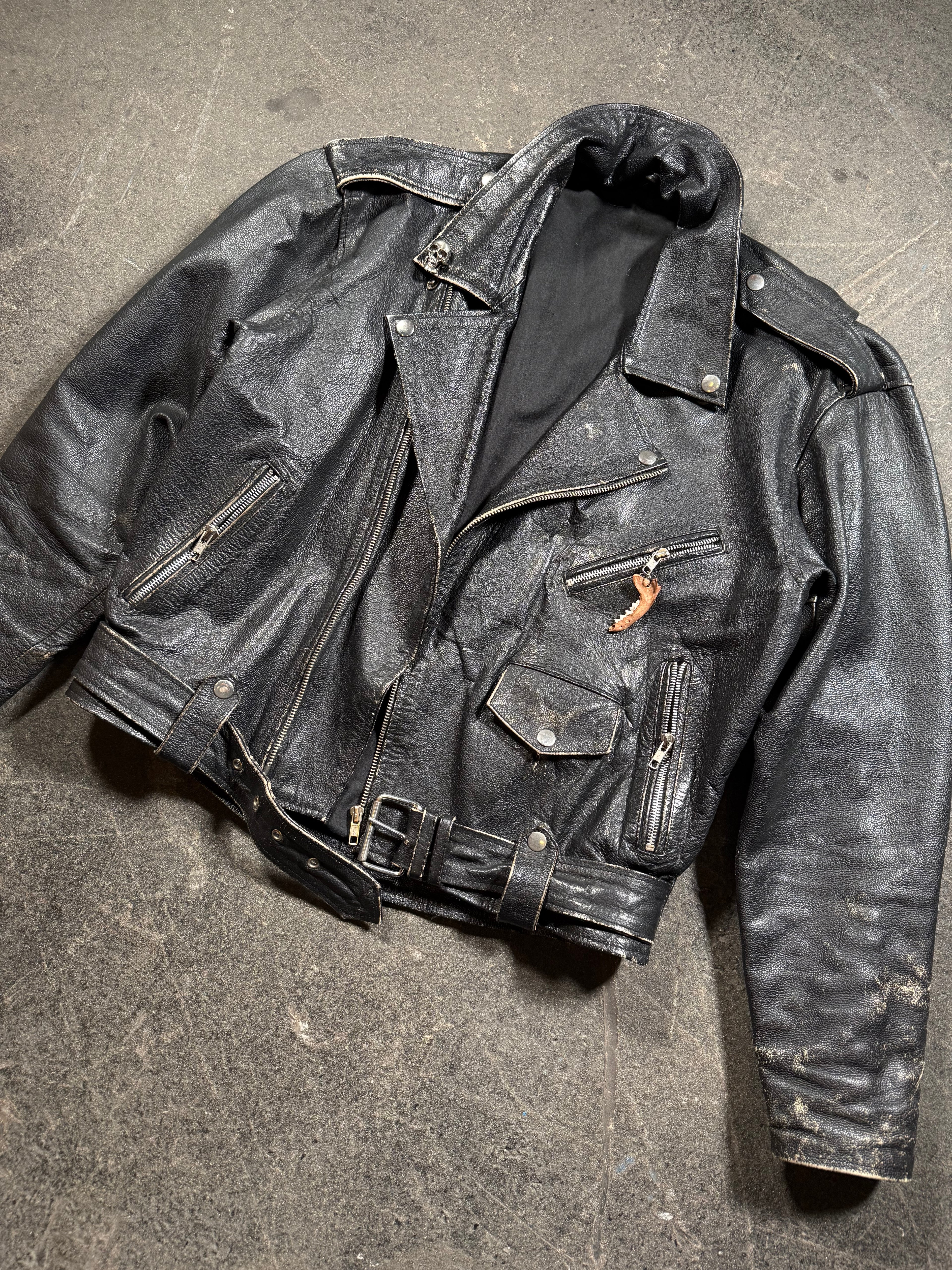 Vintage Biker Lederjacke | Vintage Leather Jacket | used look | cropped fit | 80's / 90's | M