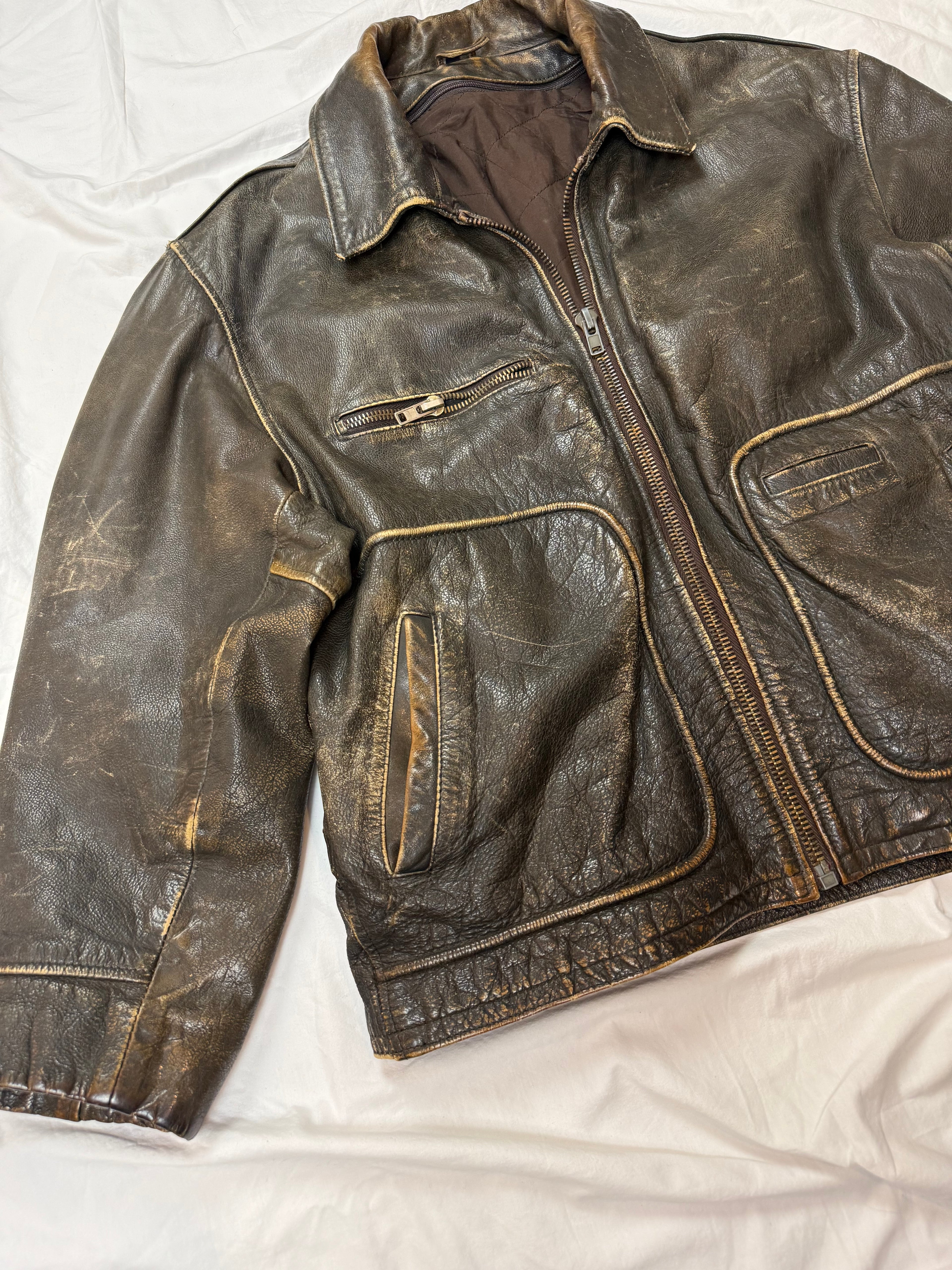 Vintage Leather Jacket Aviator / Vera Pelle / used look / cropped fit / 80's / 90's | M