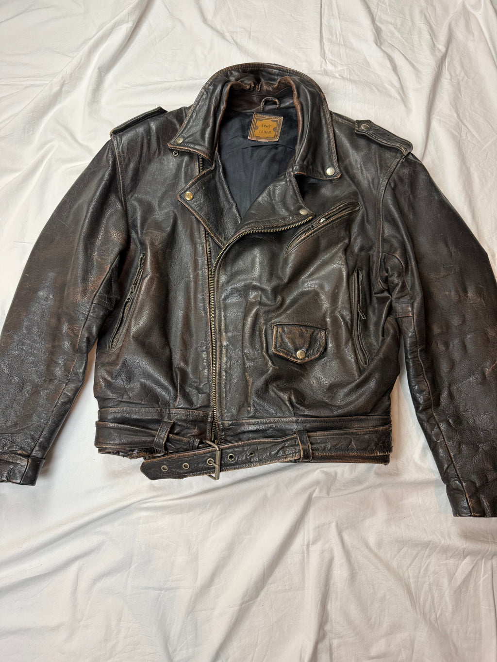 Vintage Biker Leather Jacket / used look / archive / 70's/80's | M