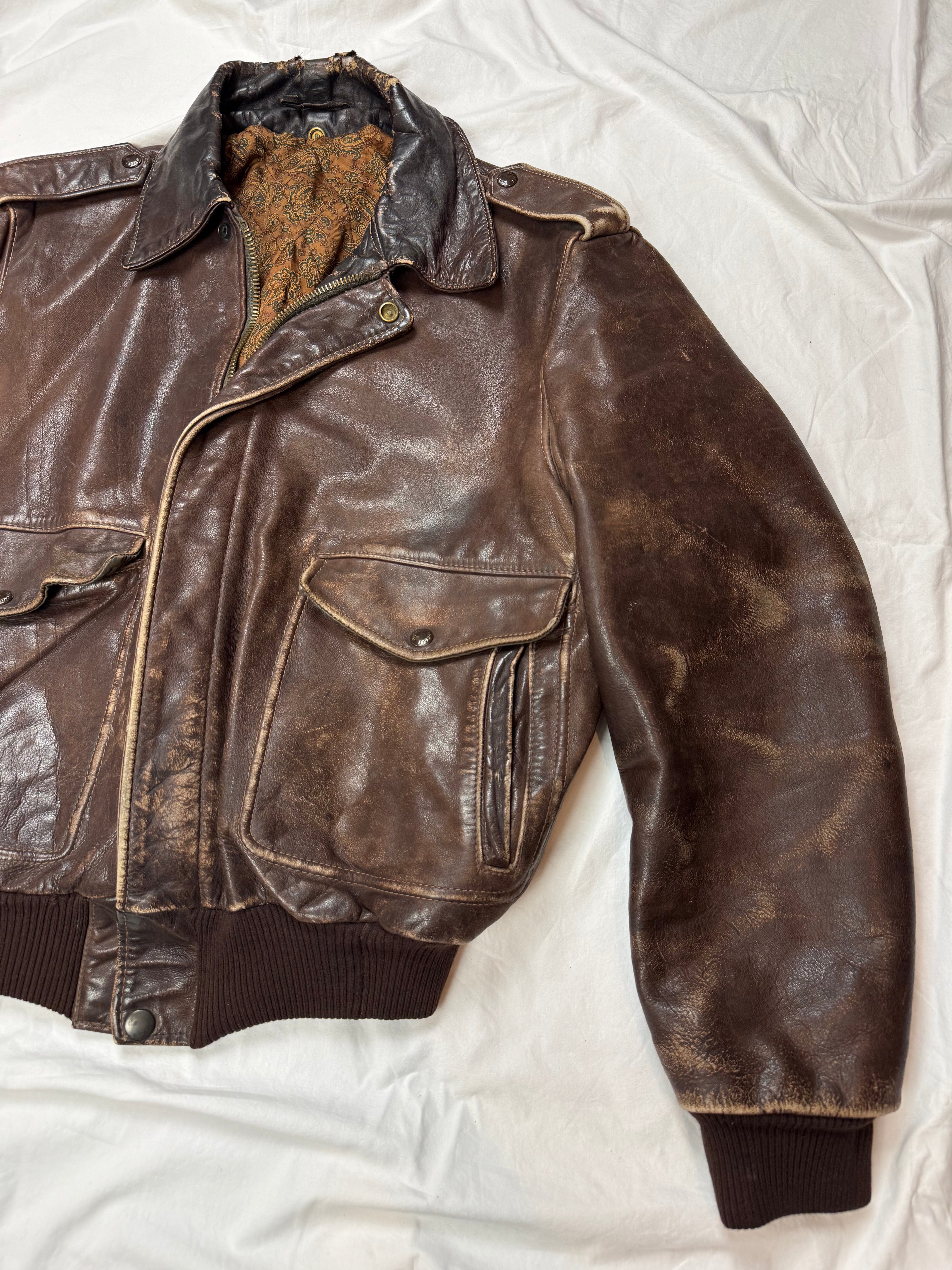 Vintage Schott A-2 Leather Jacket / US Air Force Aviator 70's 80's | M
