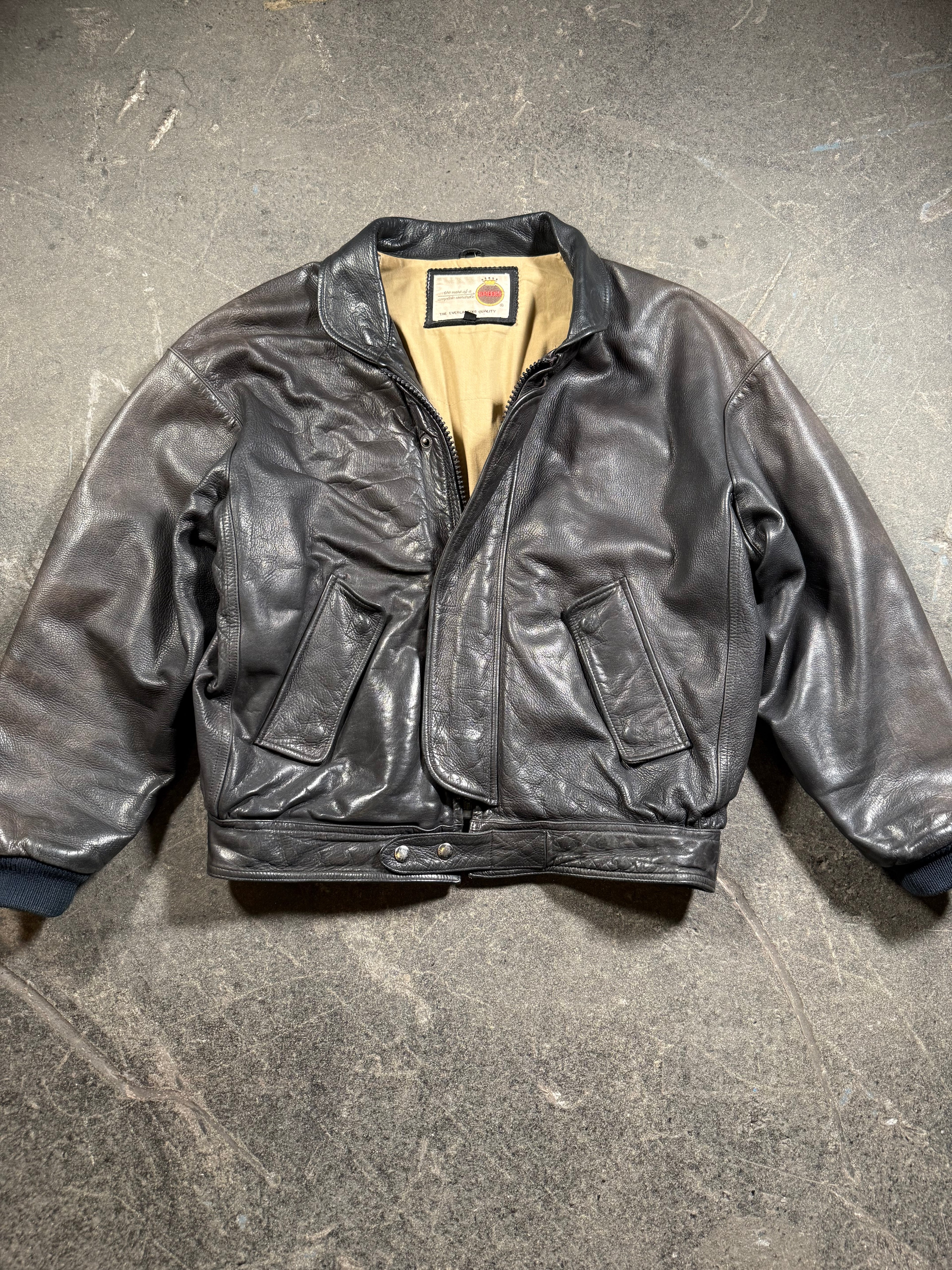 Vintage Lederjacke | Vintage Leather Jacket Aviator | used look | cropped fit | 80's / 90's | L