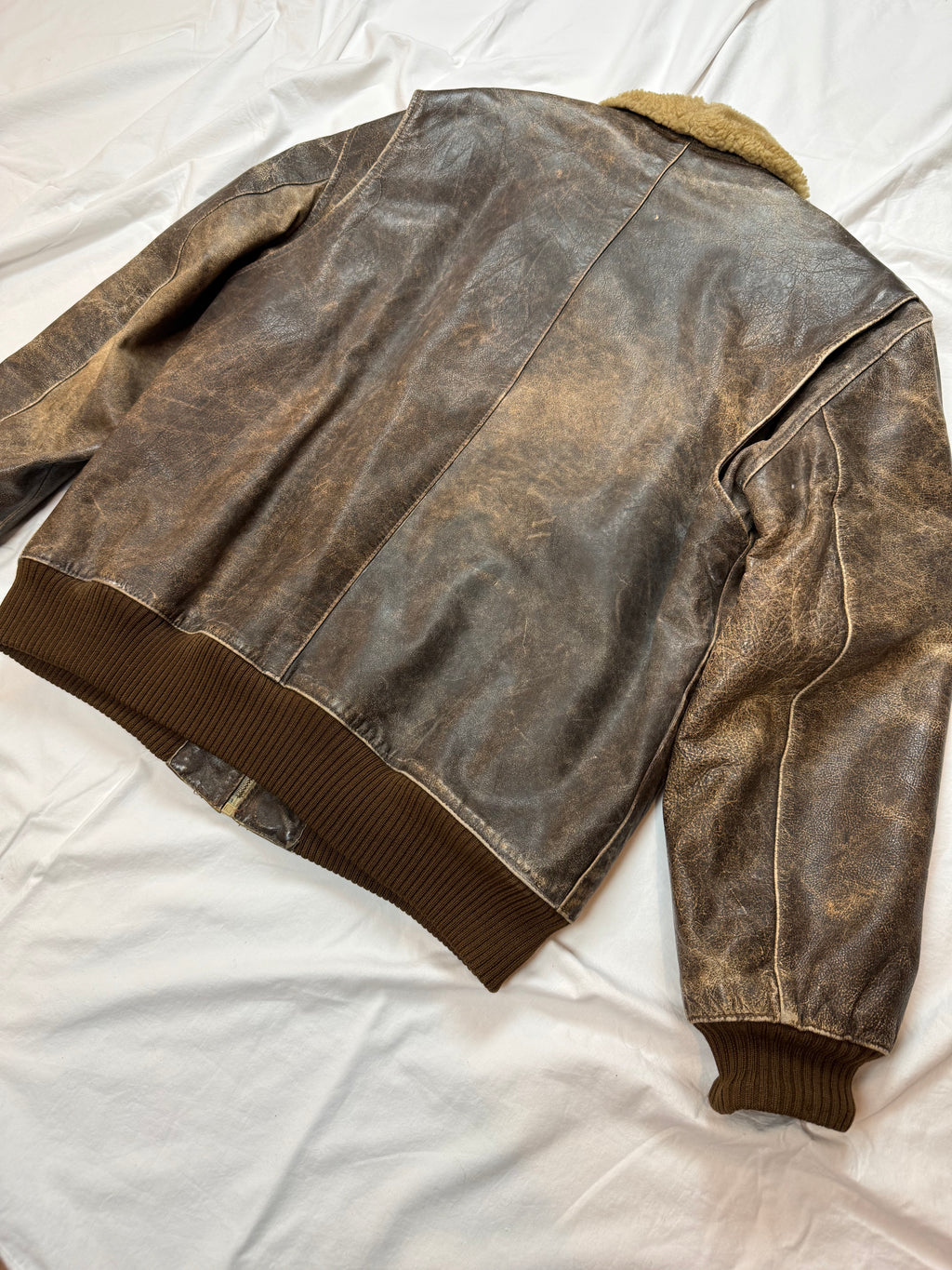 Vintage Leather Jacket Aviator / Bomberjacke / used look / 80's 90's | L