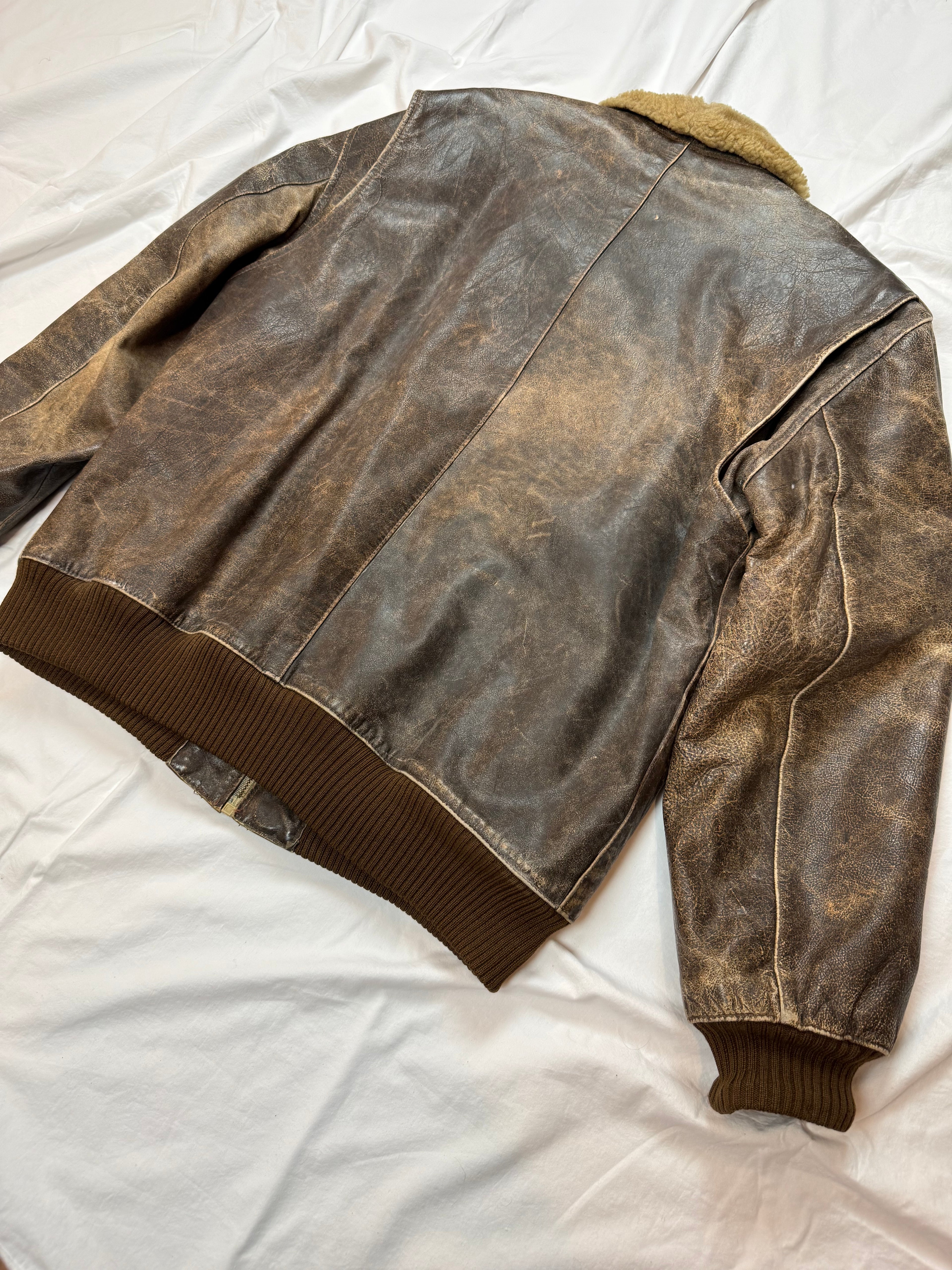 Vintage Leather Jacket Aviator / Bomberjacke / used look / 80's 90's | L