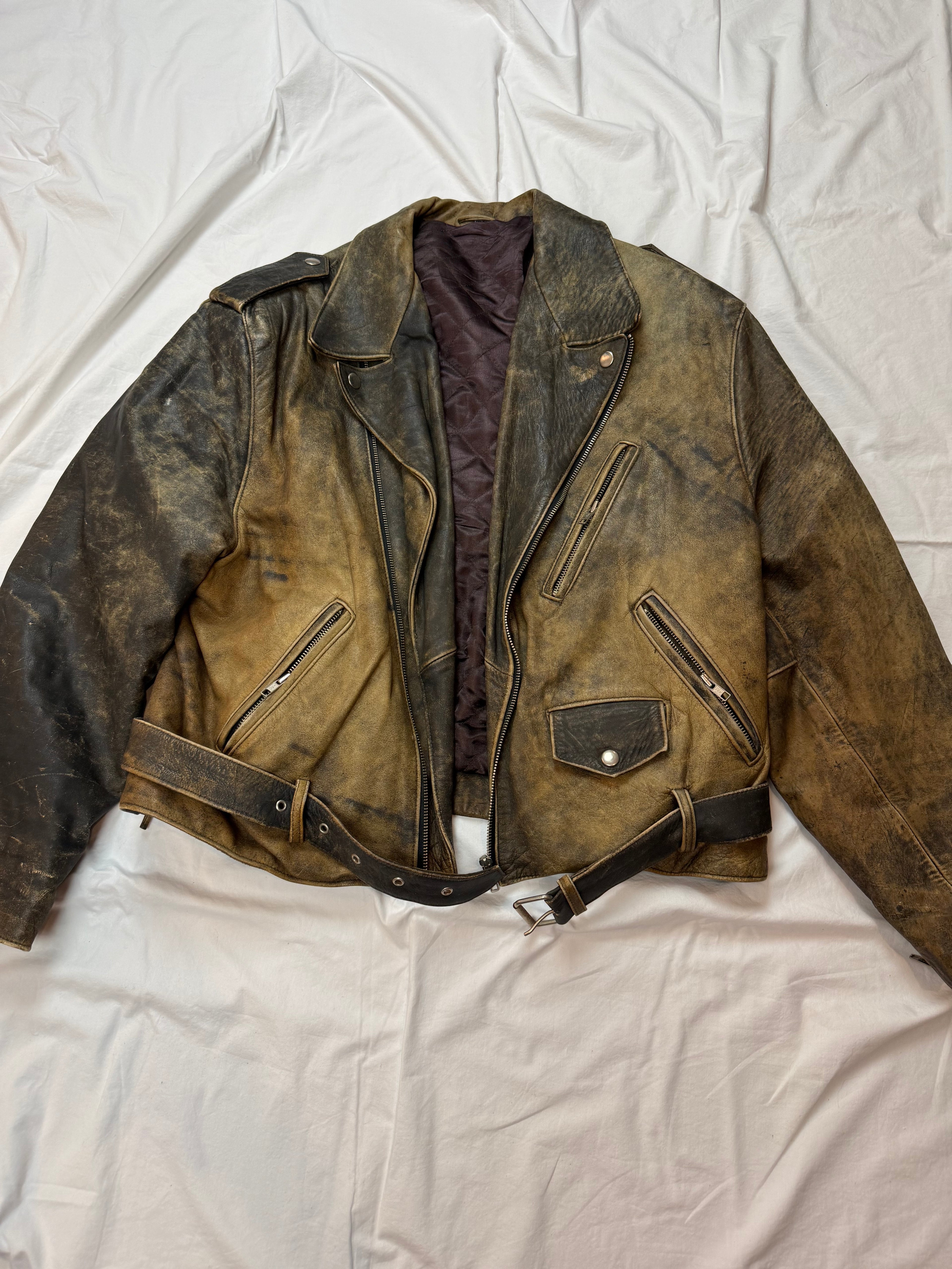 Vintage Biker Leather Jacket / used look / archive / 80's / 90's | M