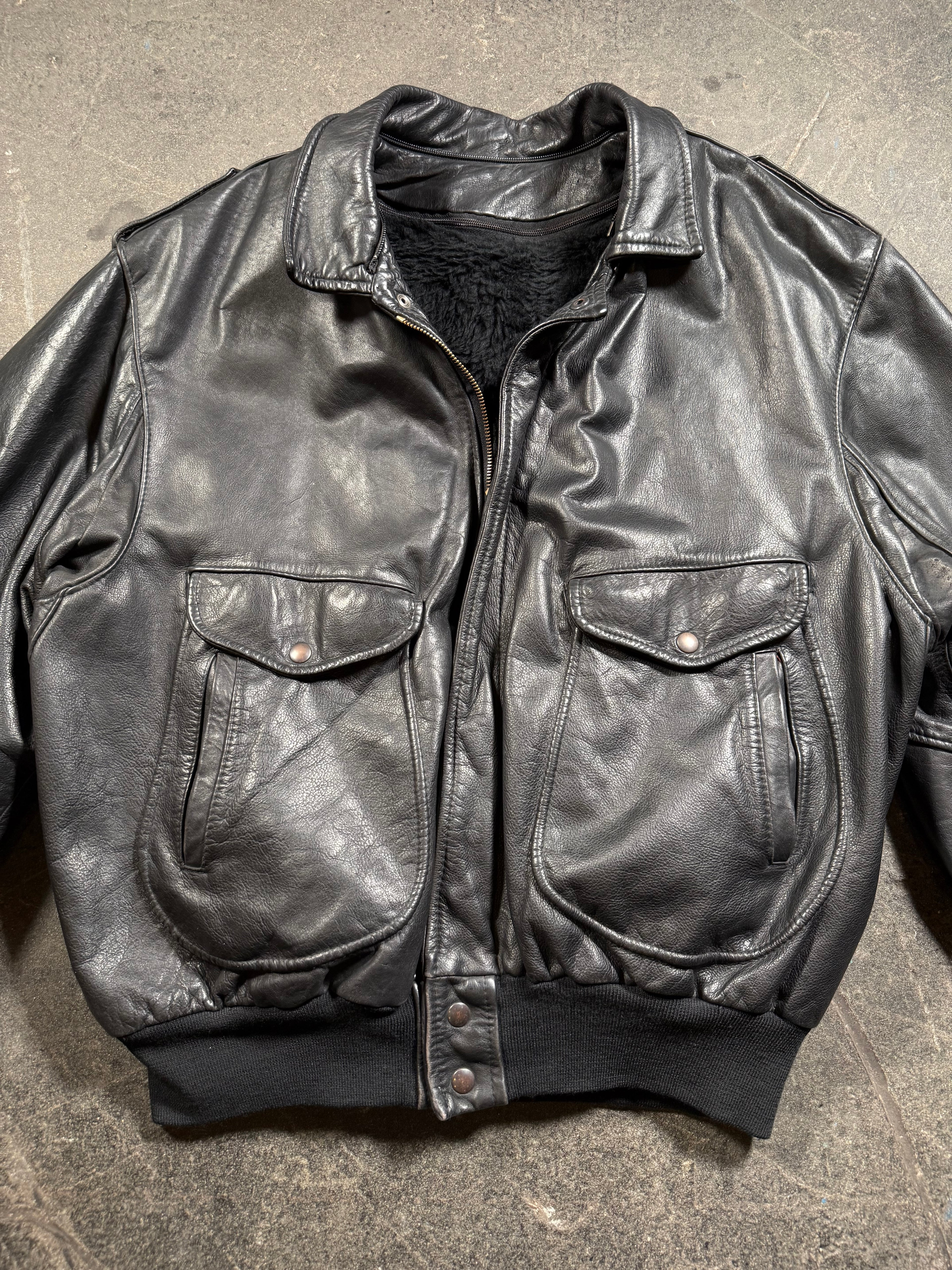 Vintage Piloten Lederjacke | Vintage Leather Jacket Aviator | used look | cropped fit | 80's / 90's | L