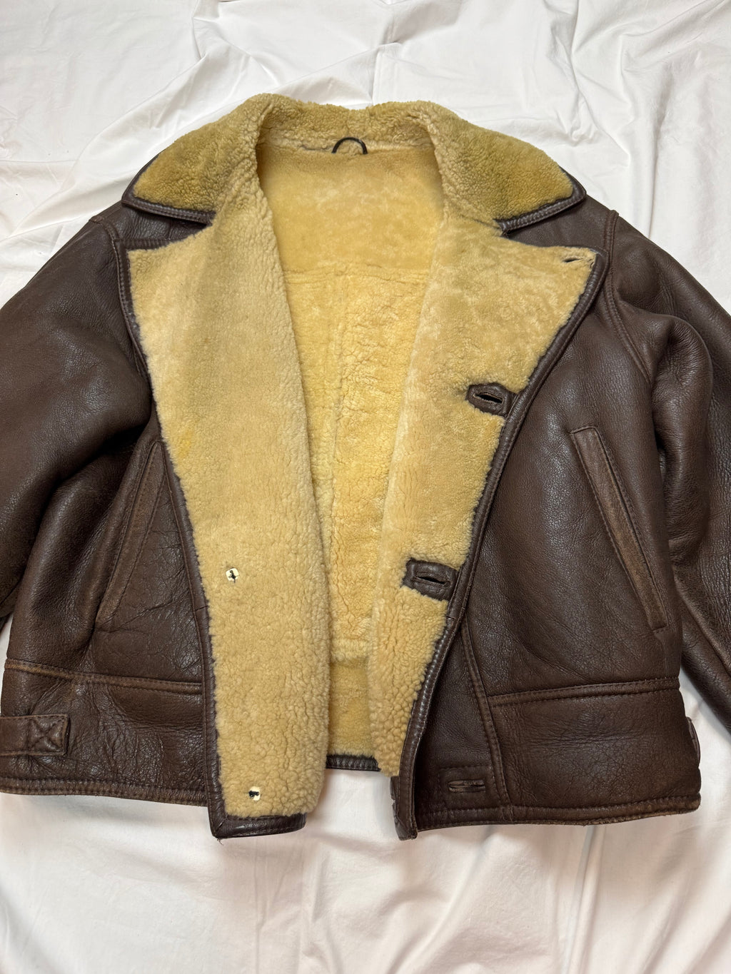 Vintage Leather Jacket Shearling Aviator mit Innenfell / 70's / 80's L