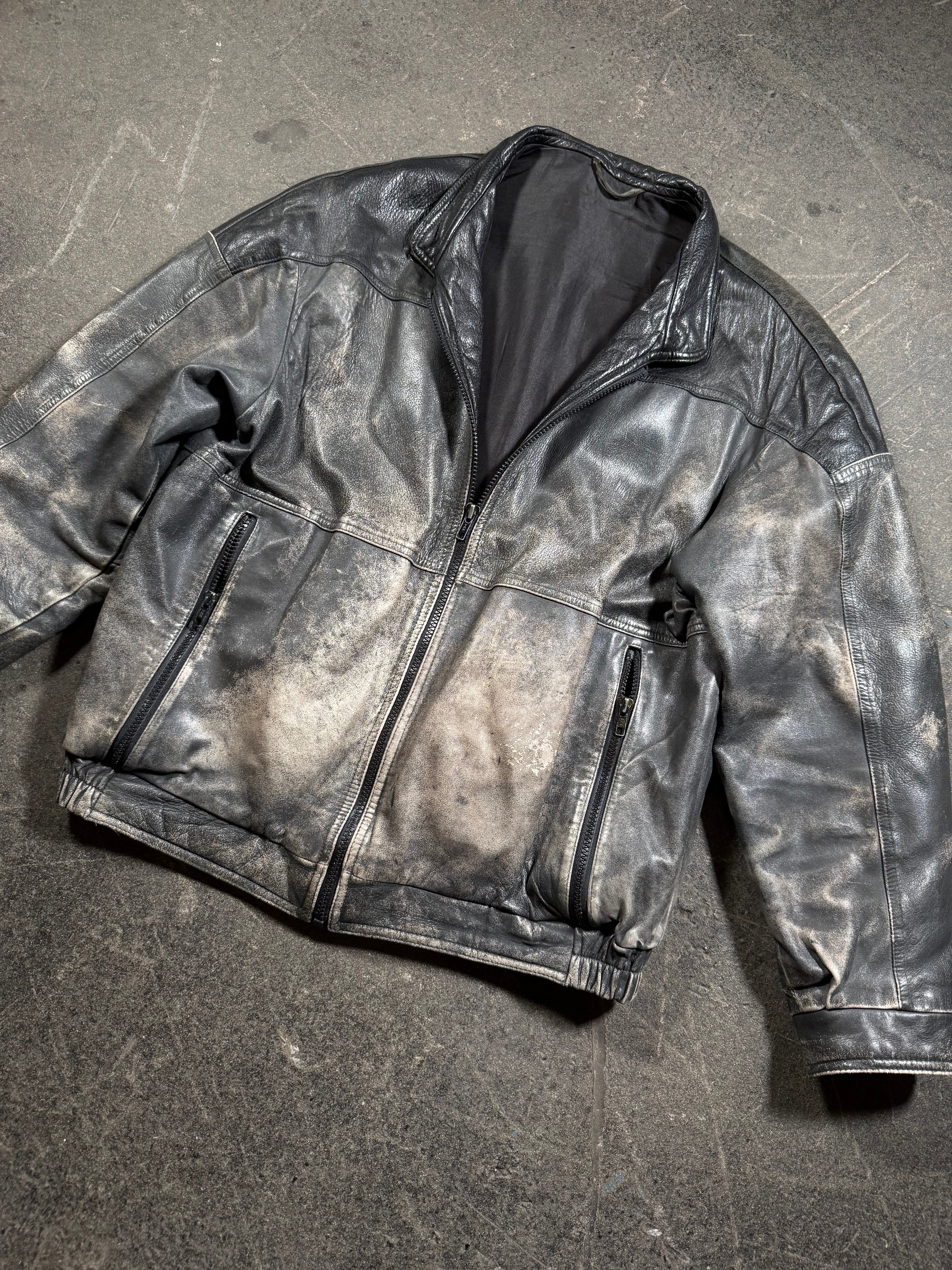 Vintage Lederjacke | Vintage Leather Jacket Aviator | used look | cropped fit | 80's / 90's | M