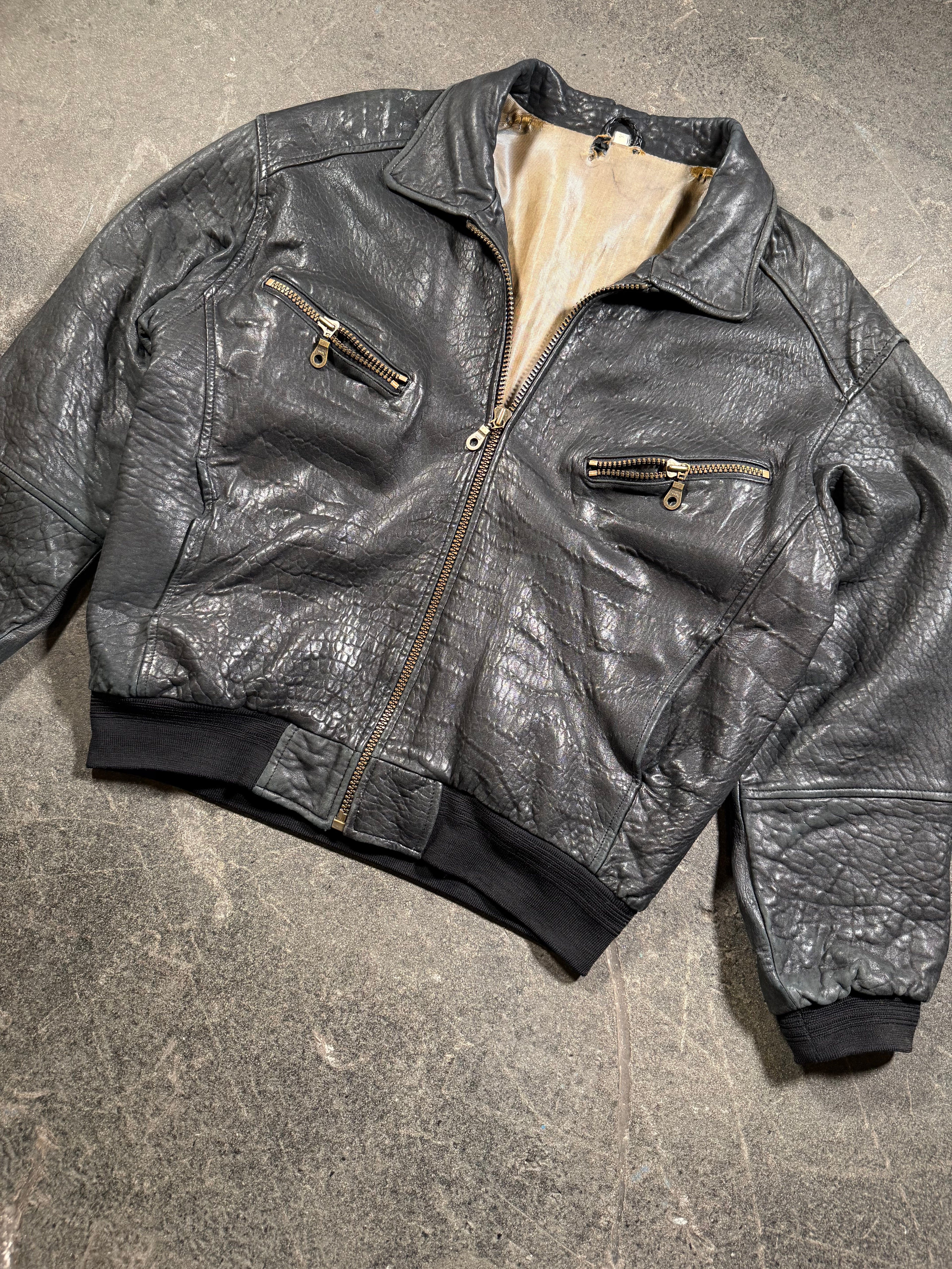 Vintage Lederjacke | Vintage Leather Jacket Aviator | used look | cropped fit | 80's / 90's | L