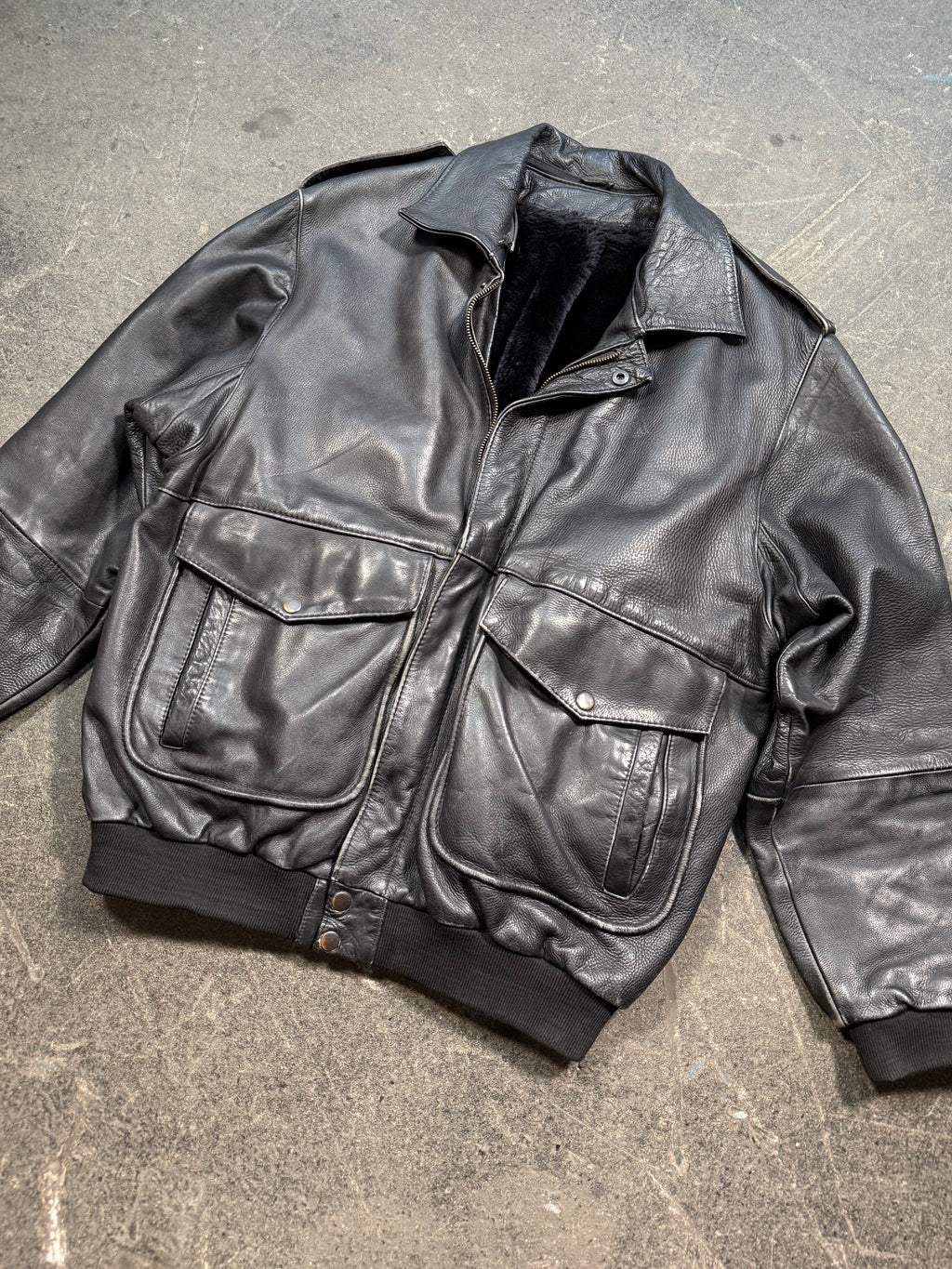 Vintage Piloten Lederjacke 80er | Vintage Leather Jacket Aviator 80's | L