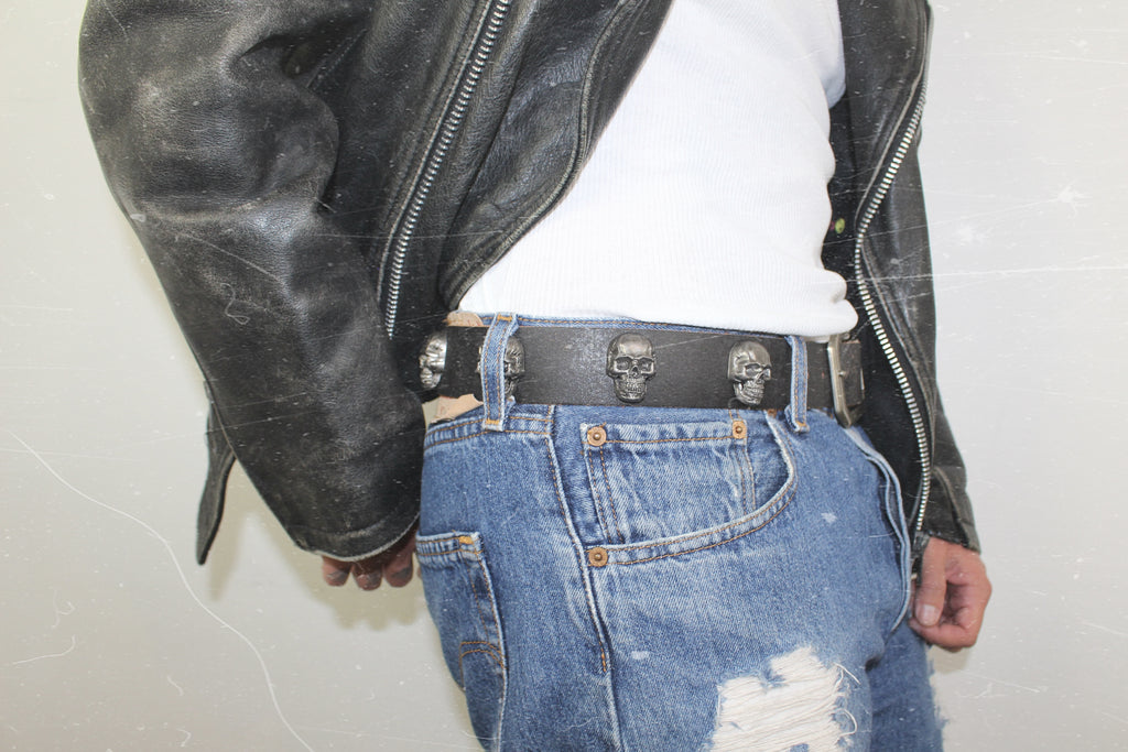 skull leather belt | handmade | vintage look