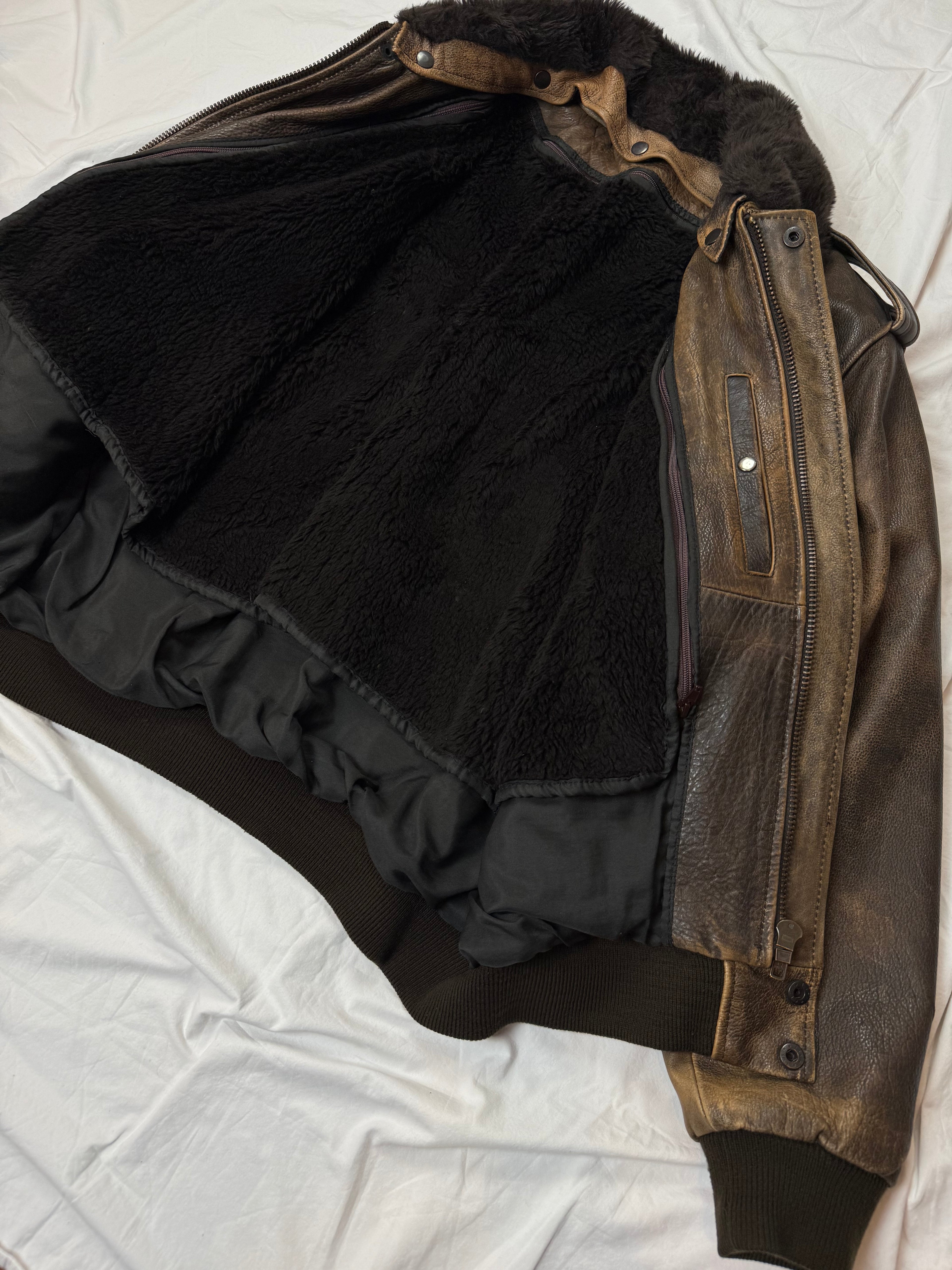 Vintage Leather Jacket Aviator / Flight Jacket / Vera Pelle mit Fell 80's / 90's | L