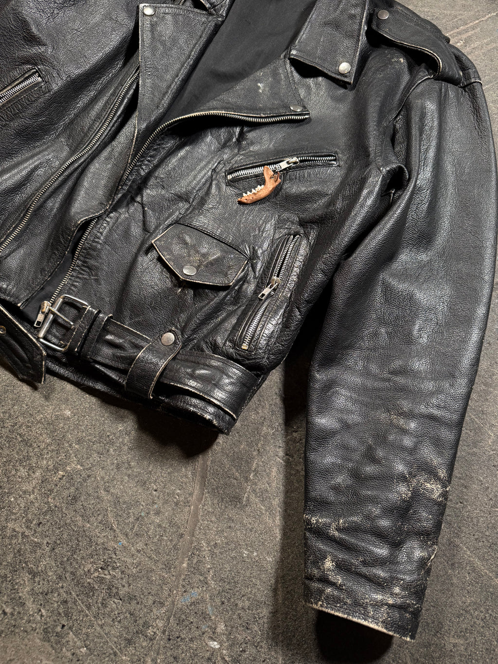 Vintage Biker Lederjacke | Vintage Leather Jacket | used look | cropped fit | 80's / 90's | M