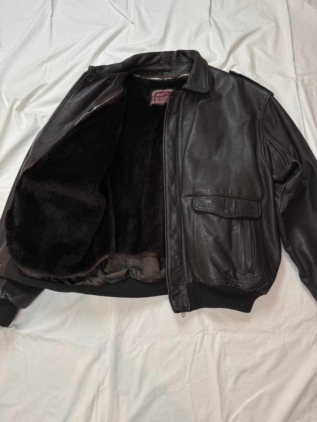 Vintage Lederjacke Aviator mit Innenfell / 80's / 90's | L