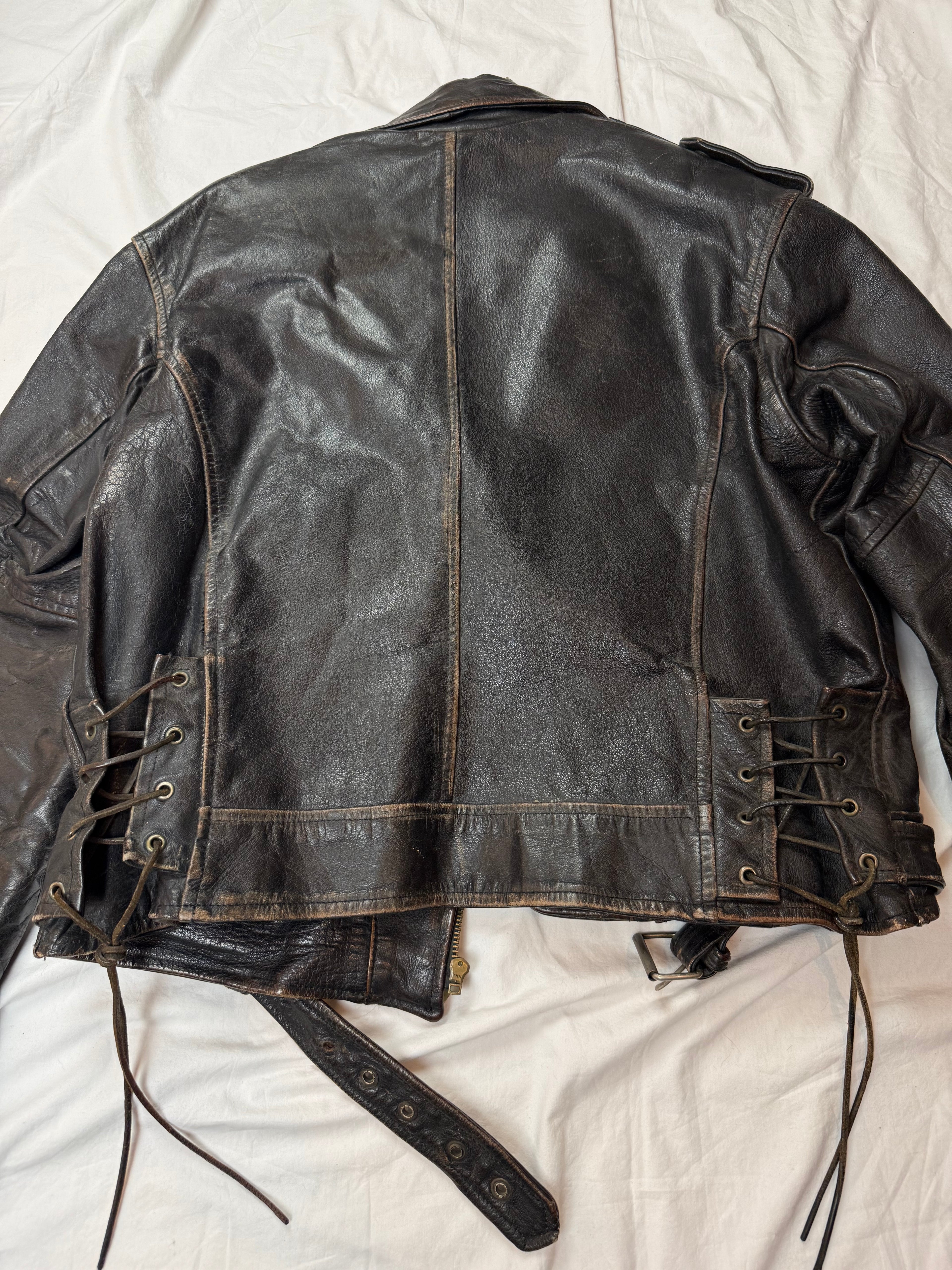Vintage Biker Leather Jacket / used look / archive / 70's/80's | M