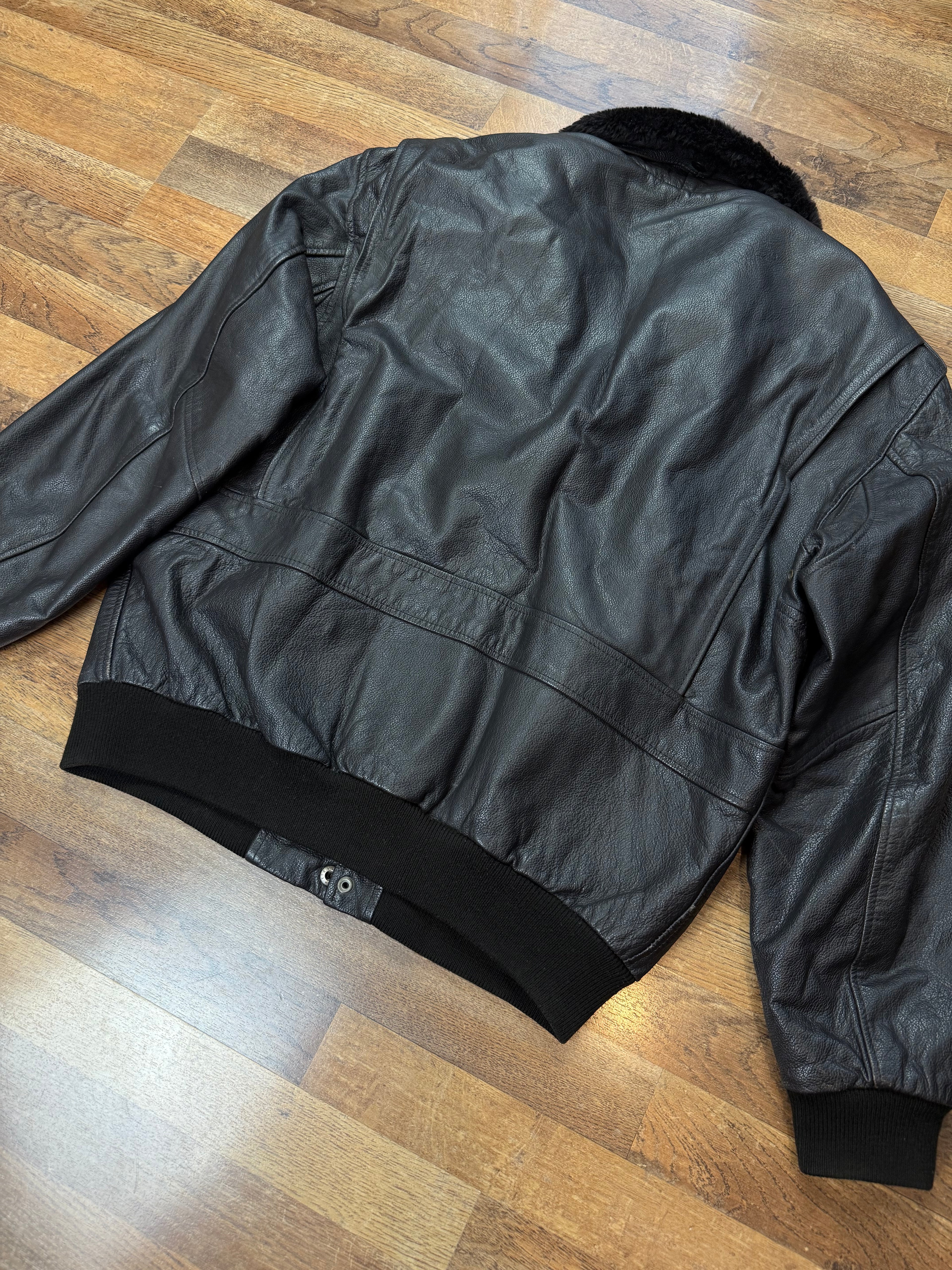 Vintage Lederjacke Aviator mit Innenfell & Fellkragen / 80's / 90's | L