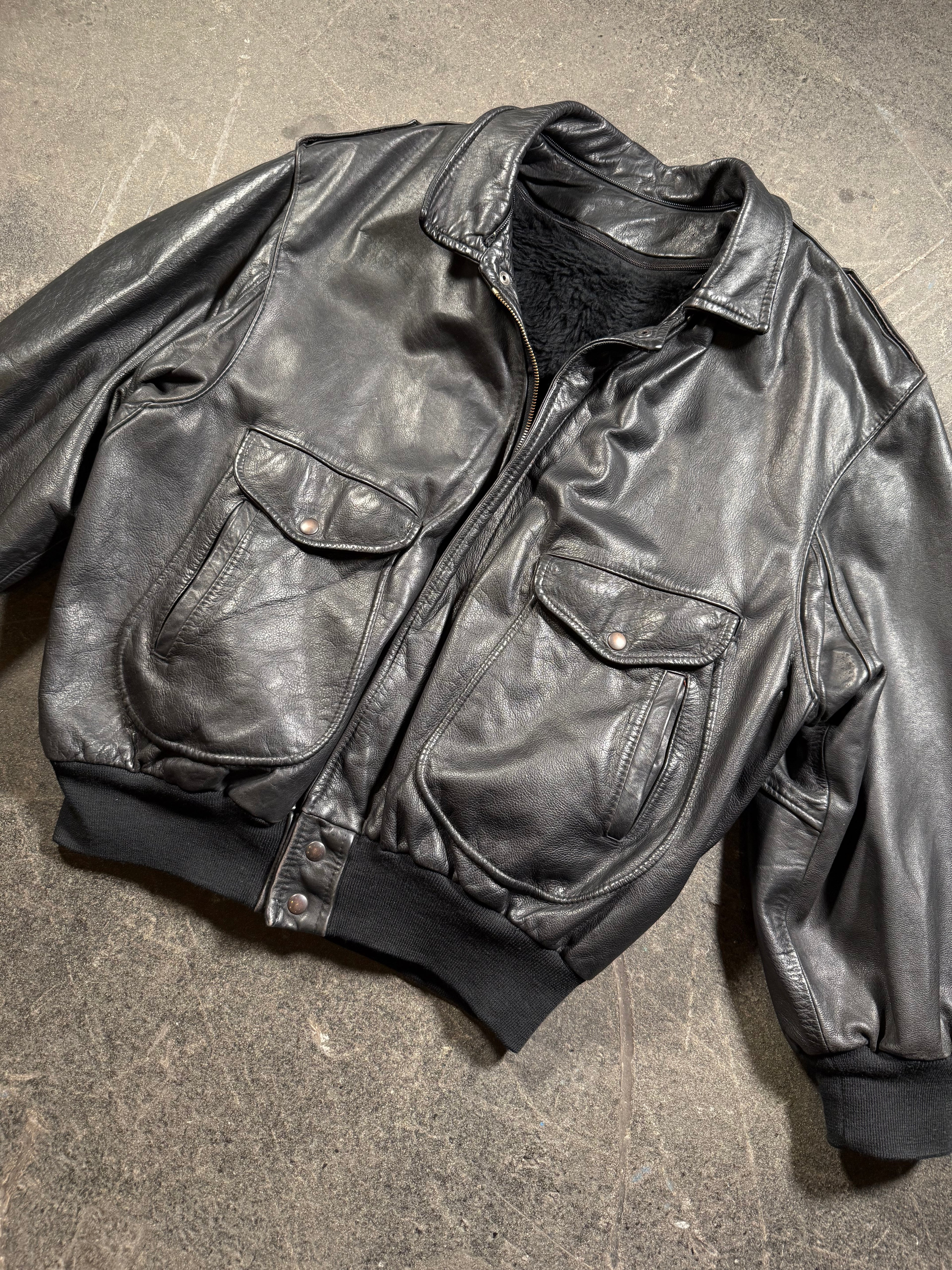 Vintage Piloten Lederjacke | Vintage Leather Jacket Aviator | used look | cropped fit | 80's / 90's | L
