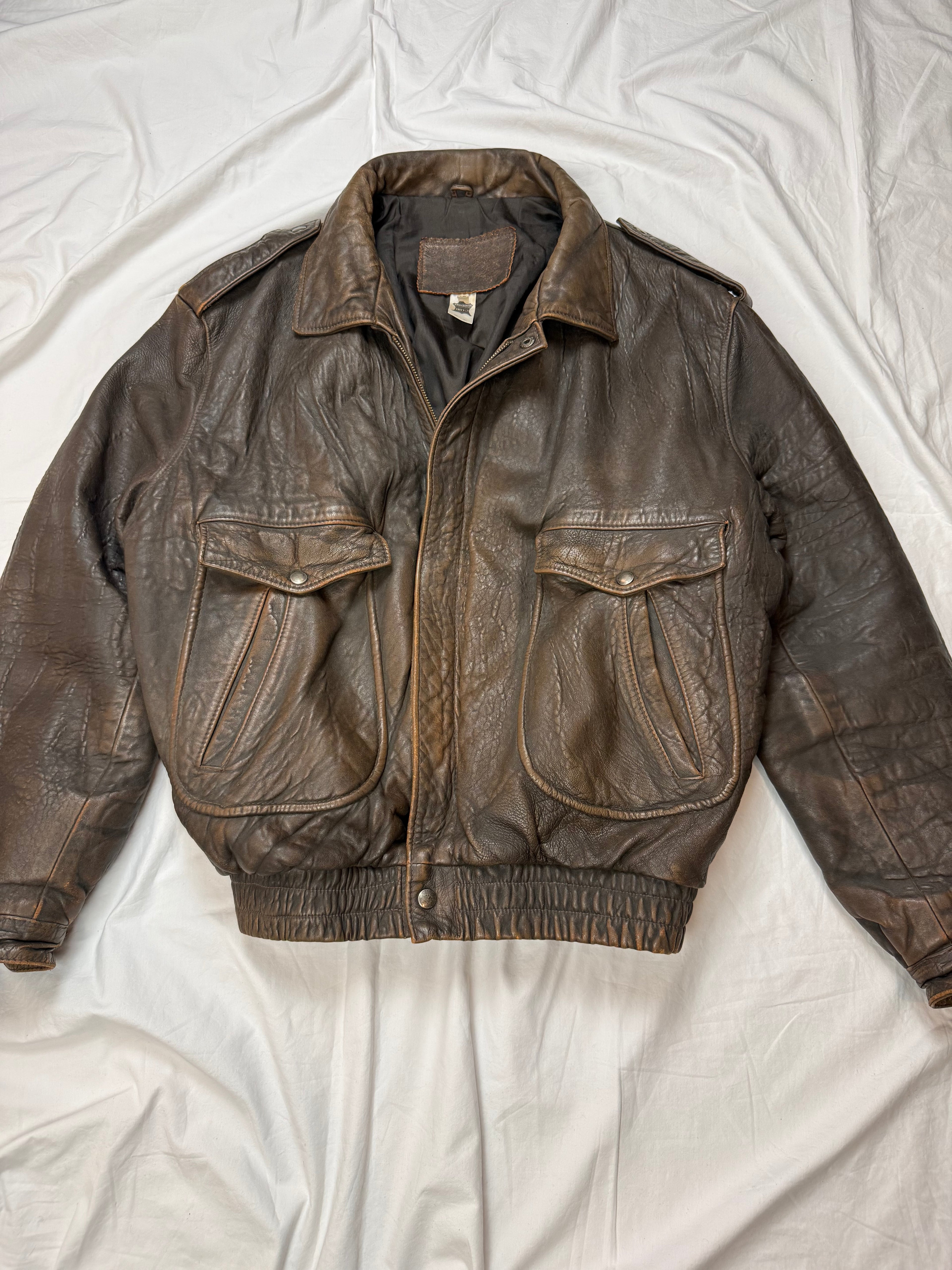 Vintage Leather Jacket Aviator / Vera Pelle / used look / cropped fit / 80's / 90's | L