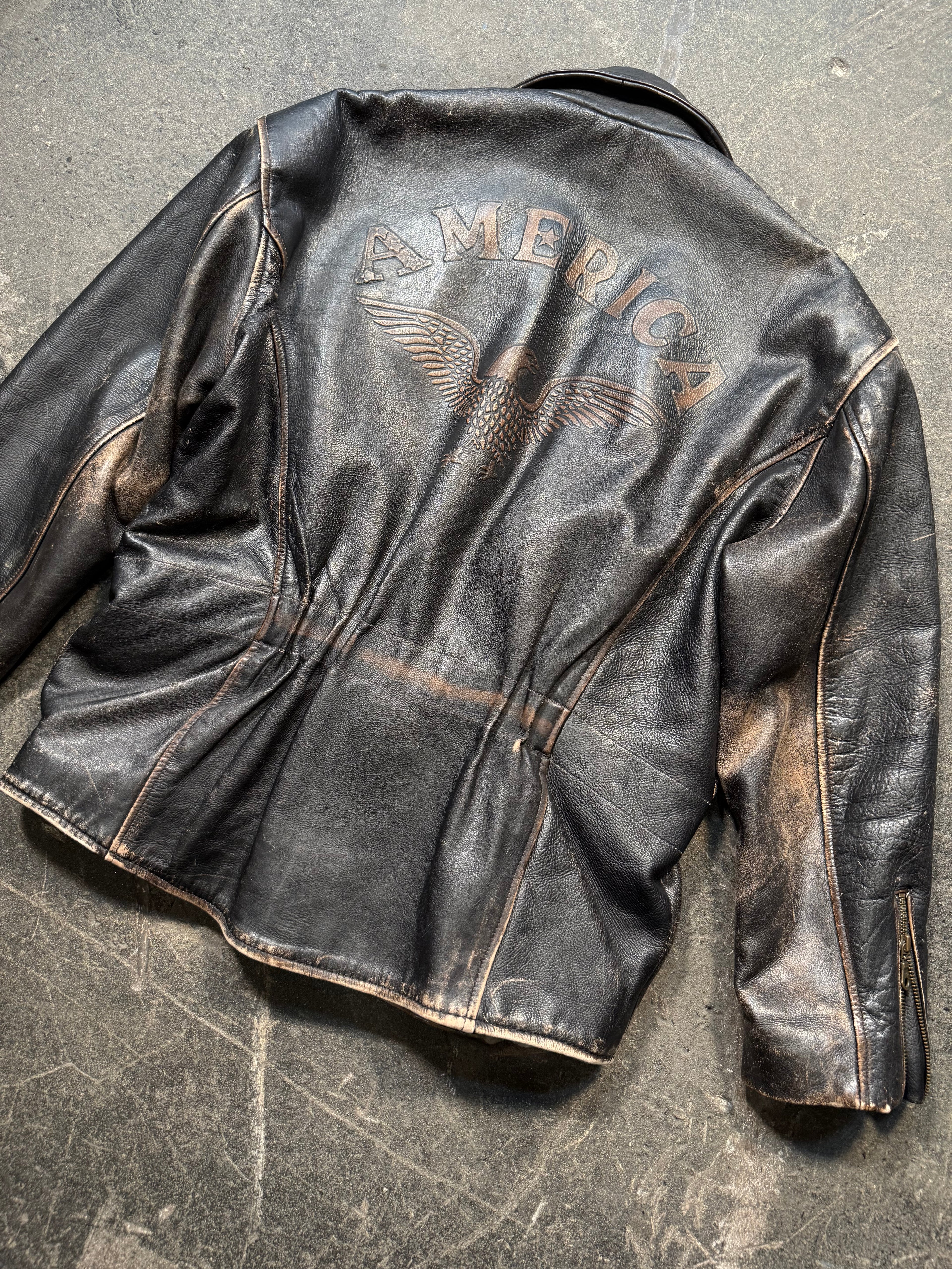 Vintage America used look Lederjacke 80er | Vintage used look Leather Jacket 80's | L
