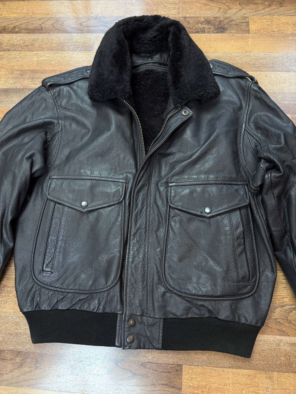 Vintage Lederjacke Aviator mit Innenfell & Fellkragen / 80's / 90's | L