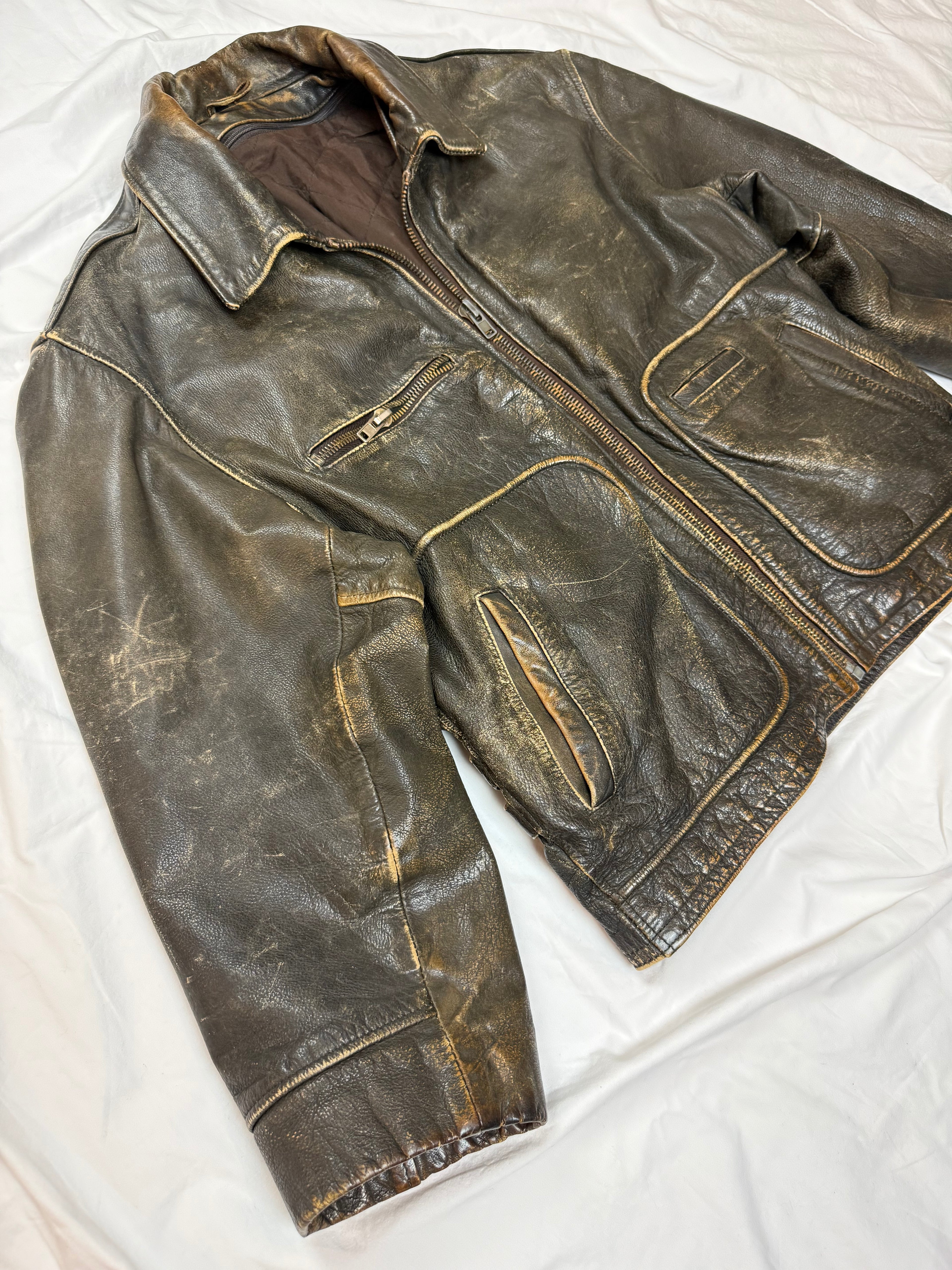 Vintage Leather Jacket Aviator / Vera Pelle / used look / cropped fit / 80's / 90's | M
