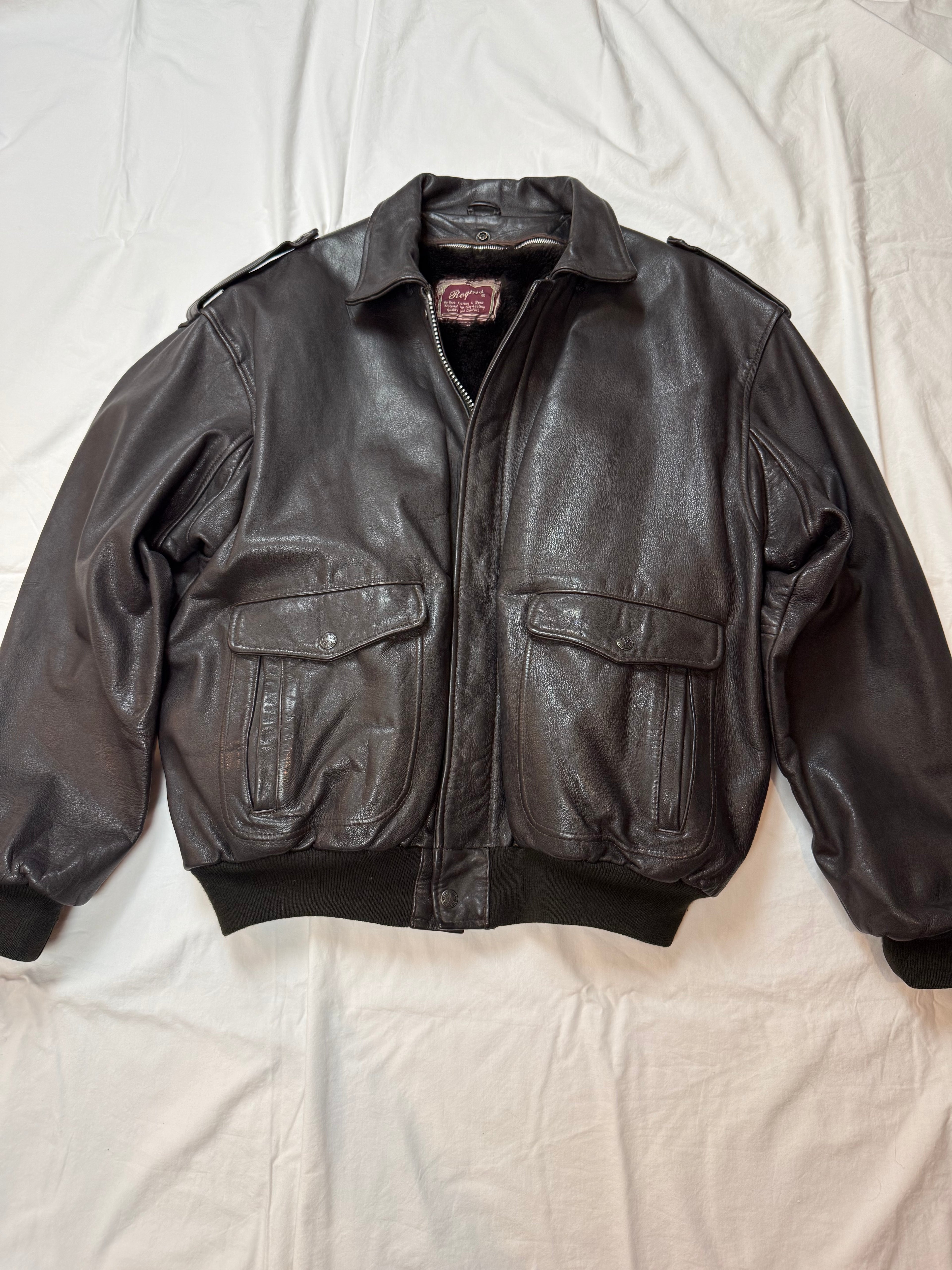 Vintage Lederjacke Aviator mit Innenfell / 80's / 90's | L