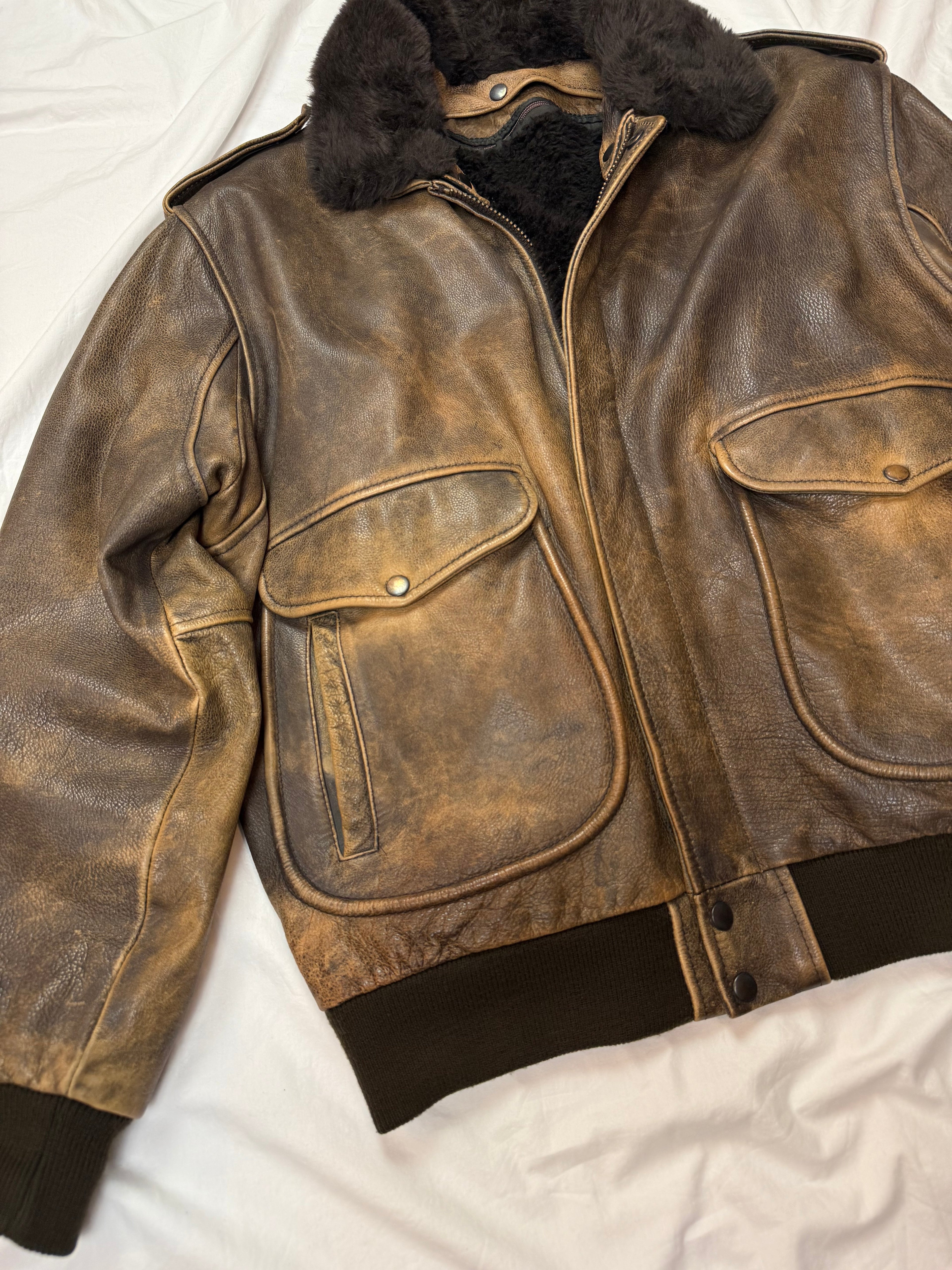 Vintage Leather Jacket Aviator / Flight Jacket / Vera Pelle mit Fell 80's / 90's | L