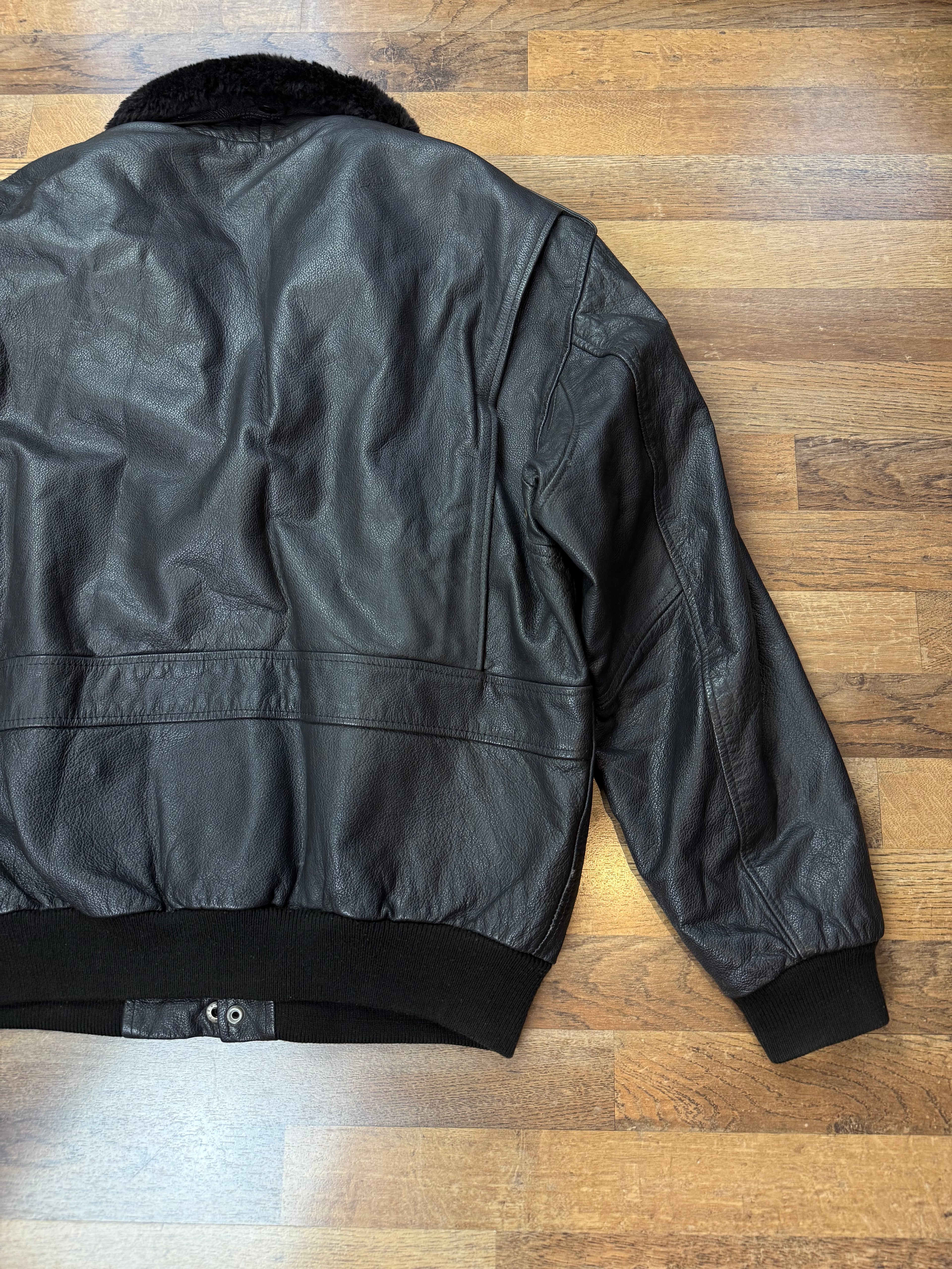 Vintage Lederjacke Aviator mit Innenfell & Fellkragen / 80's / 90's | L