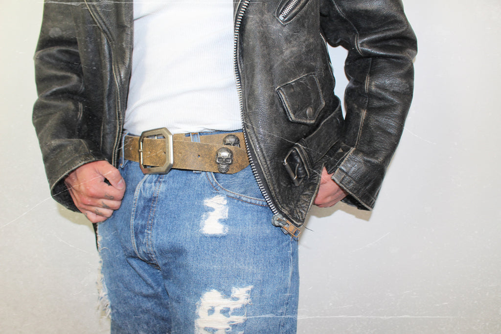 skull leather belt | handmade | vintage look