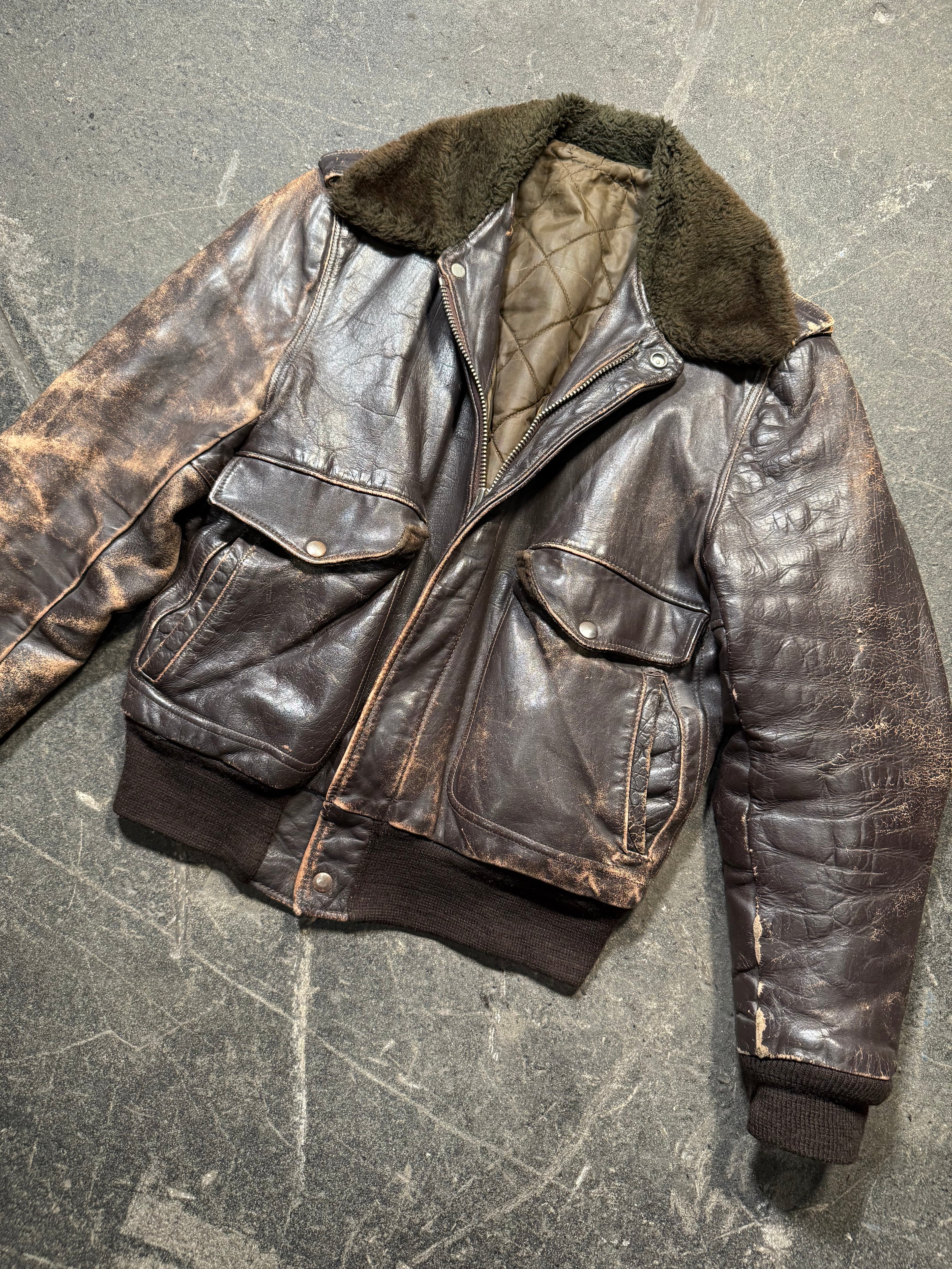 Vintage used look Lederjacke 80er | Vintage used look Leather Jacket 80's | M