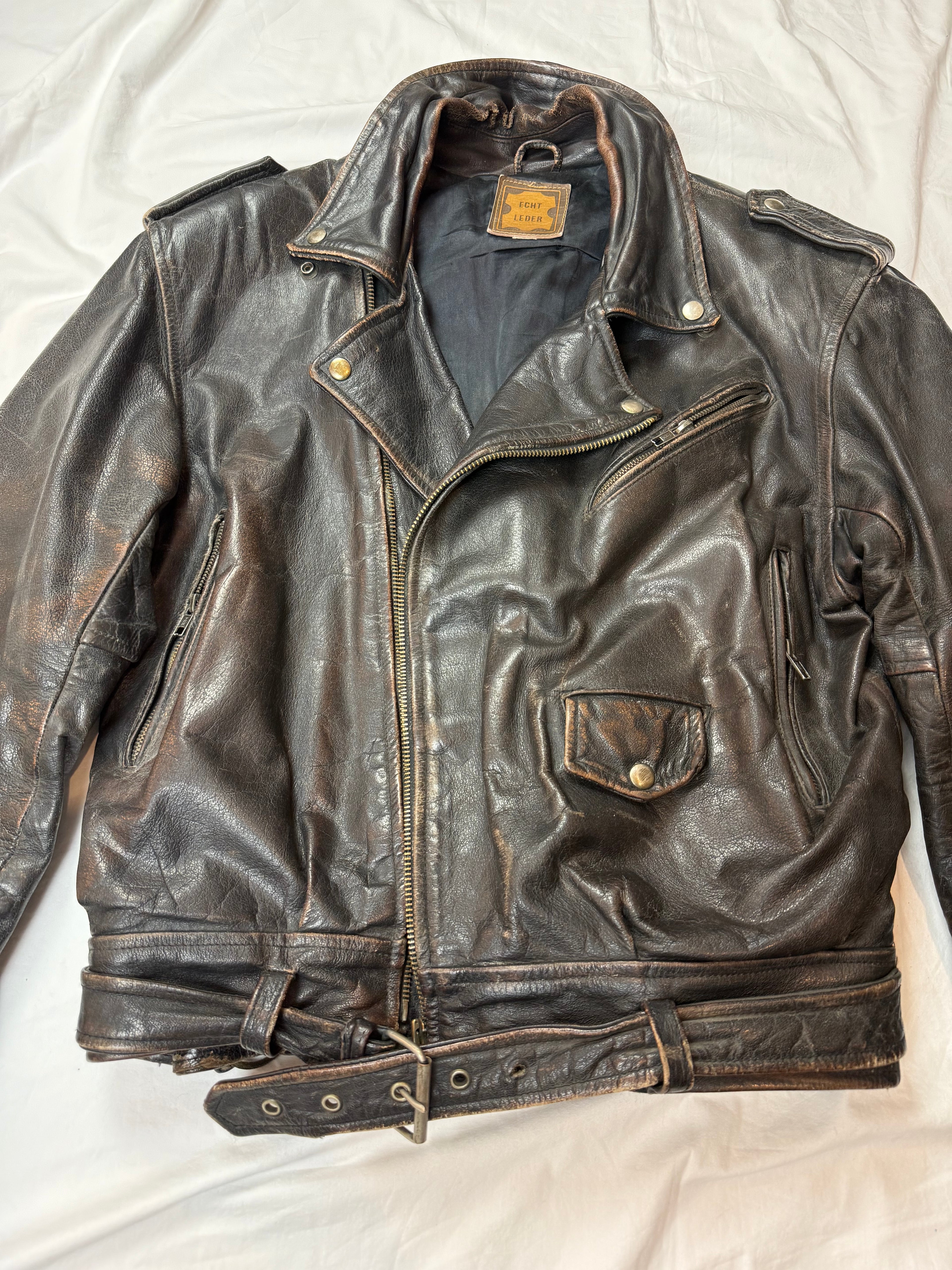 Vintage Biker Leather Jacket / used look / archive / 70's/80's | M