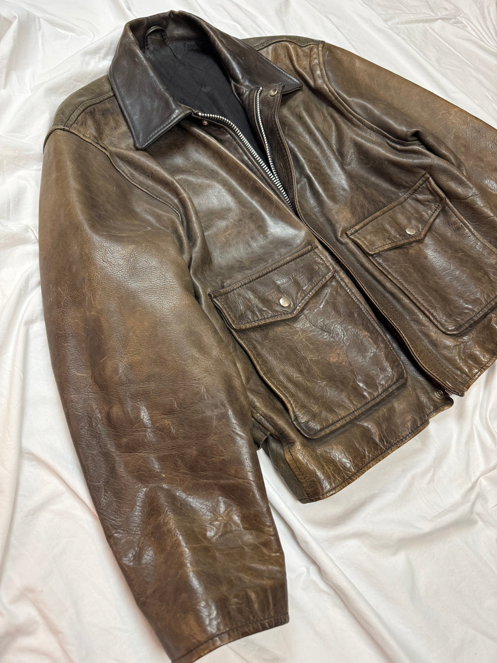 Vintage Leather Jacket Aviator / Vera Pelle / used look / cropped fit / 80's / 90's | L