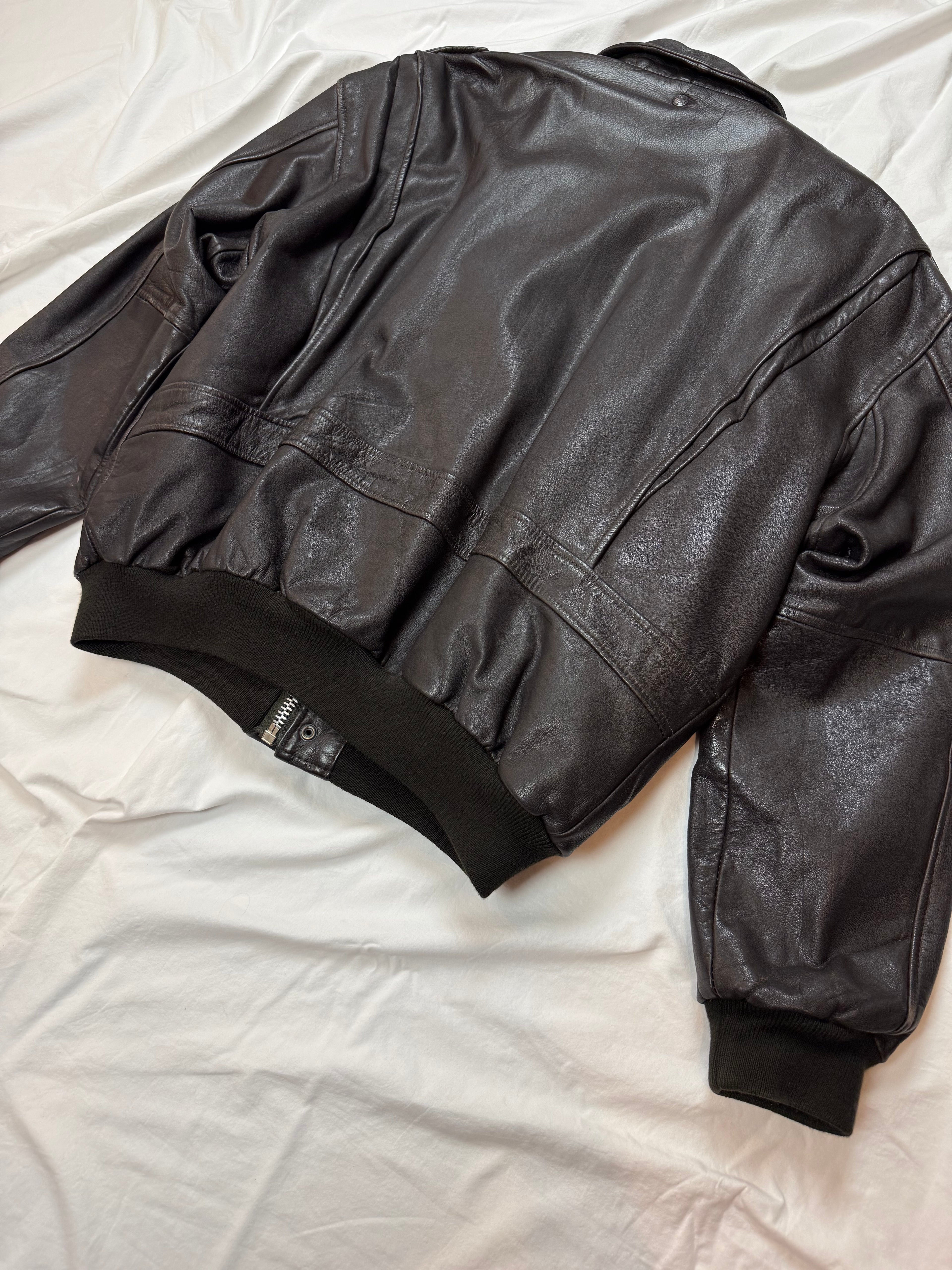Vintage Lederjacke Aviator mit Innenfell / 80's / 90's | L