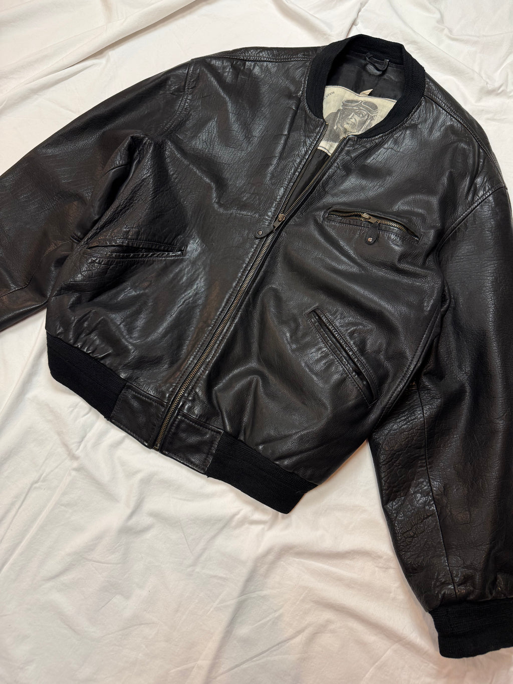 Vintage Leather Jacket Aviator / Bomberjacke cropped fit / 80's / 90's | M