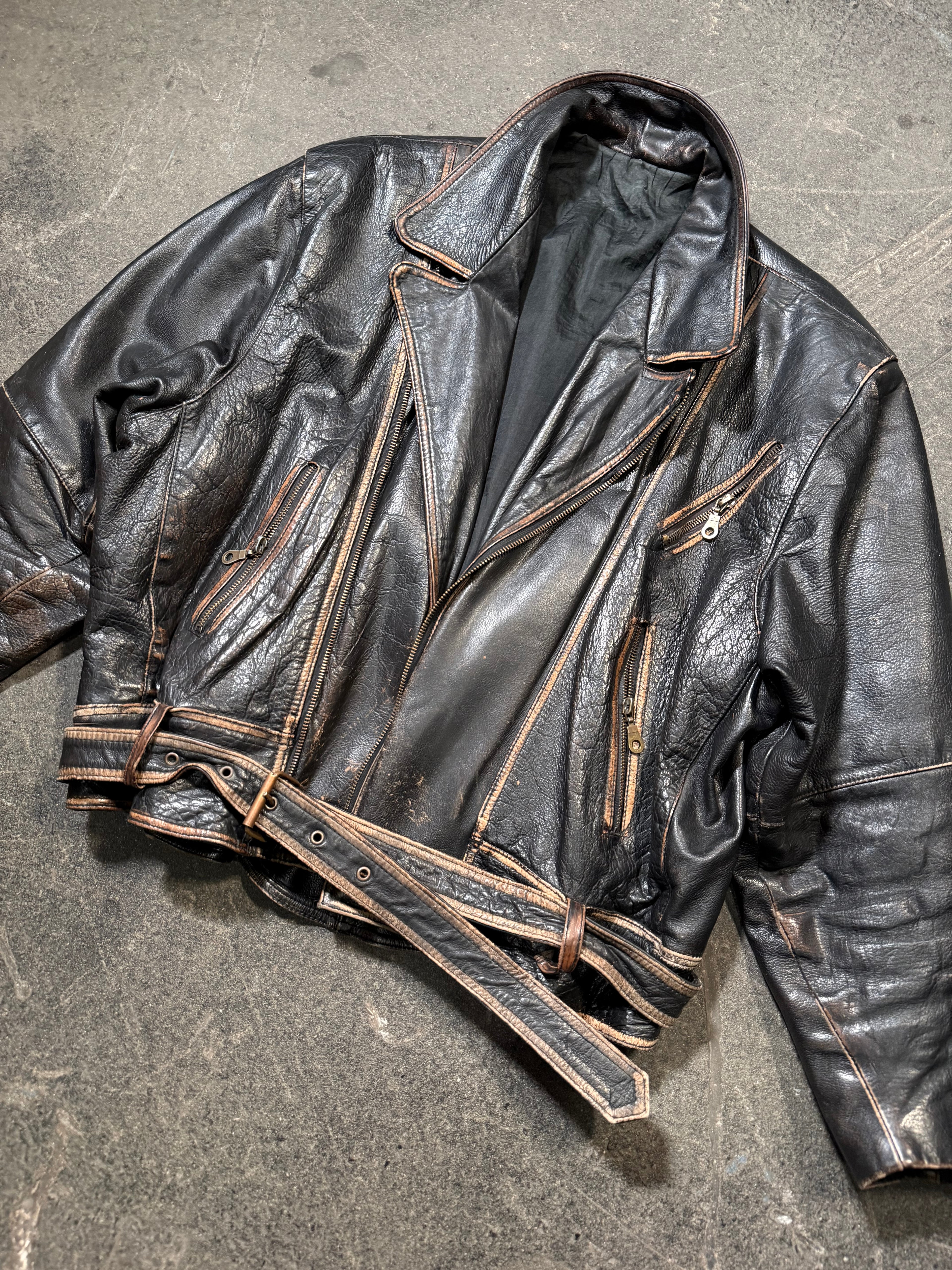 Vintage used look Lederjacke 80er | Vintage used look Leather Jacket 80's | L