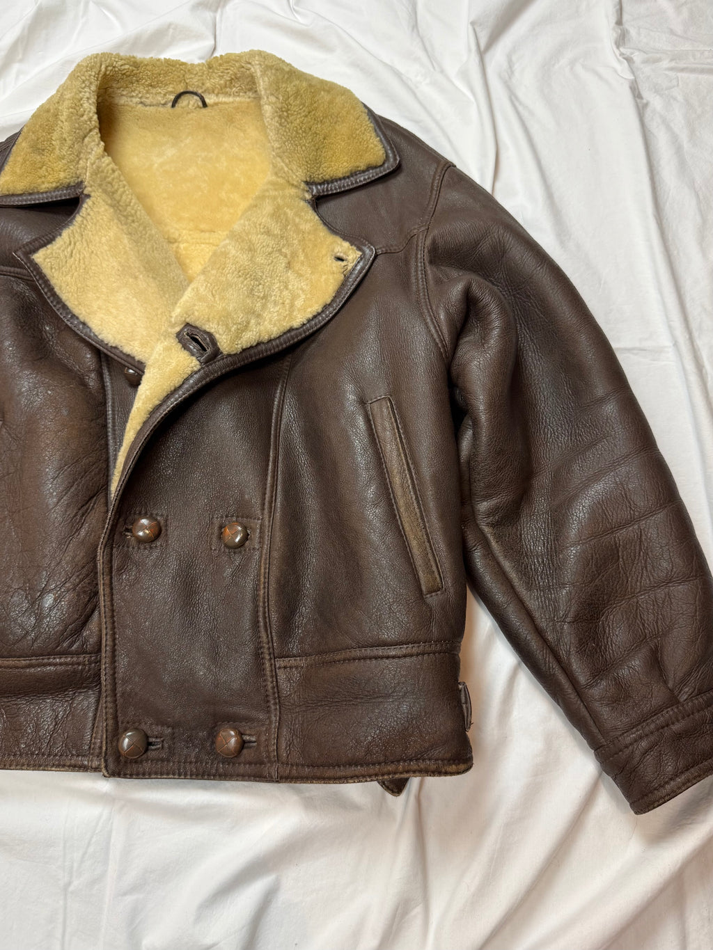 Vintage Leather Jacket Shearling Aviator mit Innenfell / 70's / 80's L